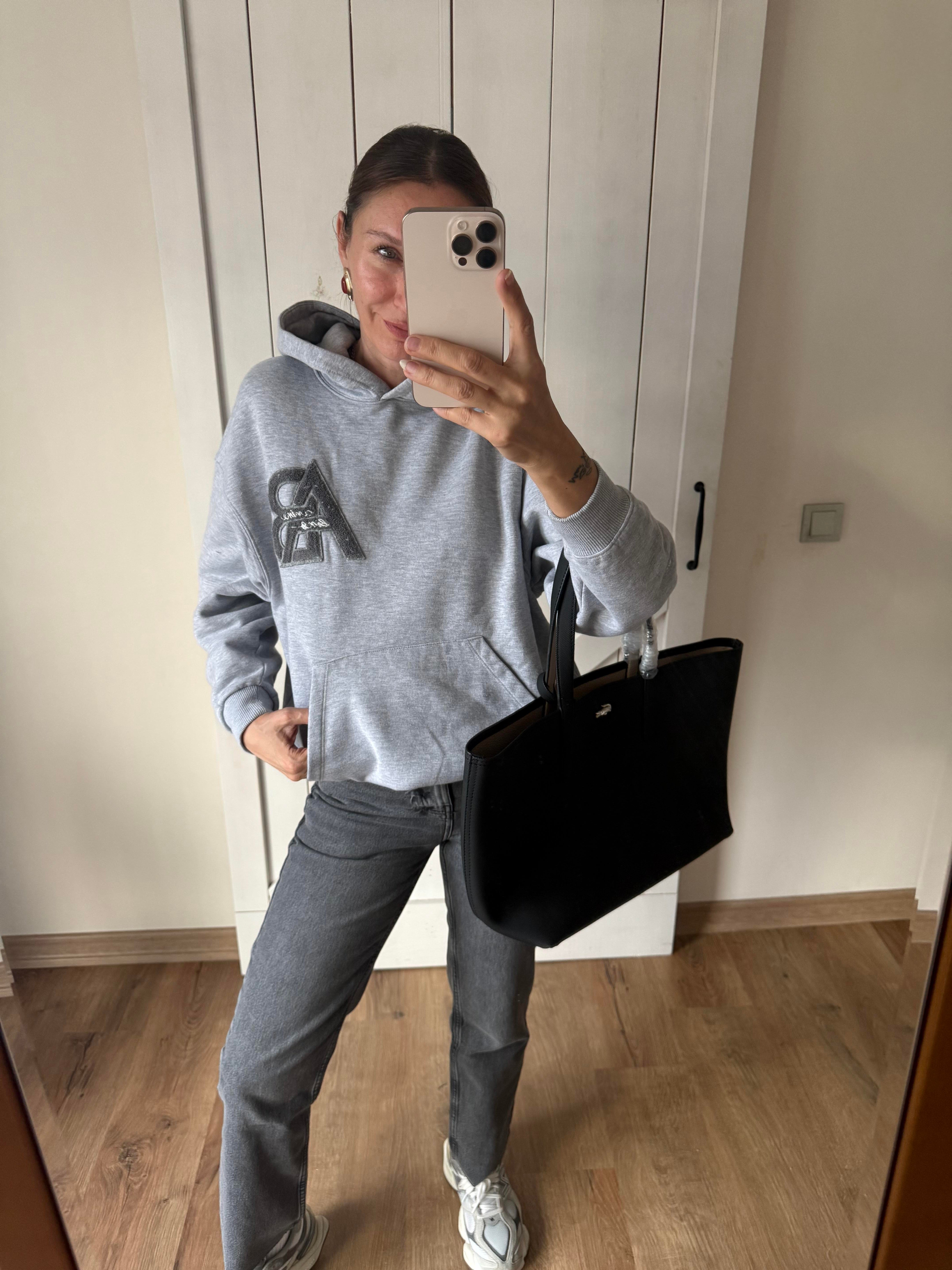 Aninee Gri Kapüşonlu Sweatshirt