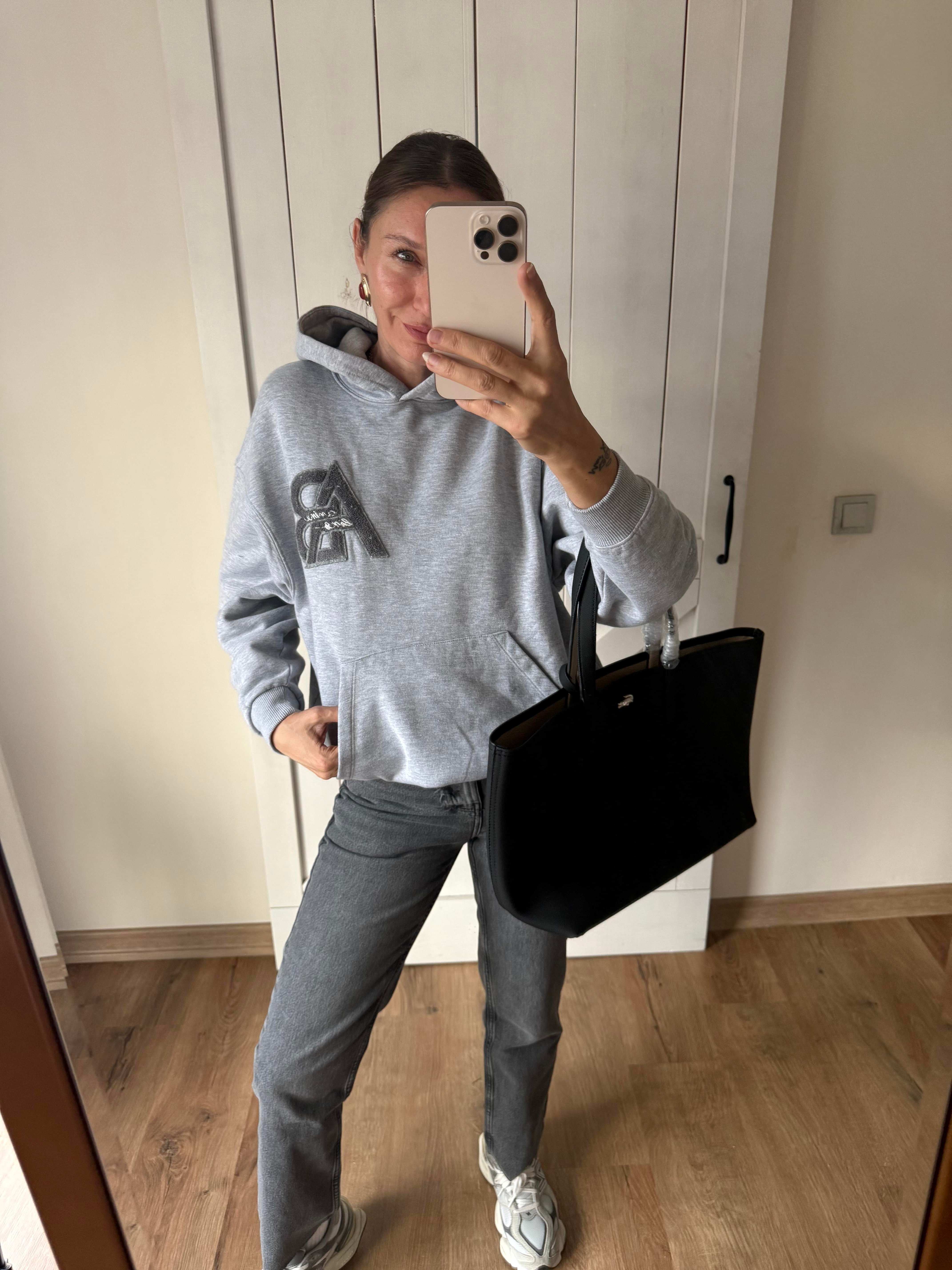 Aninee Gri Kapüşonlu Sweatshirt