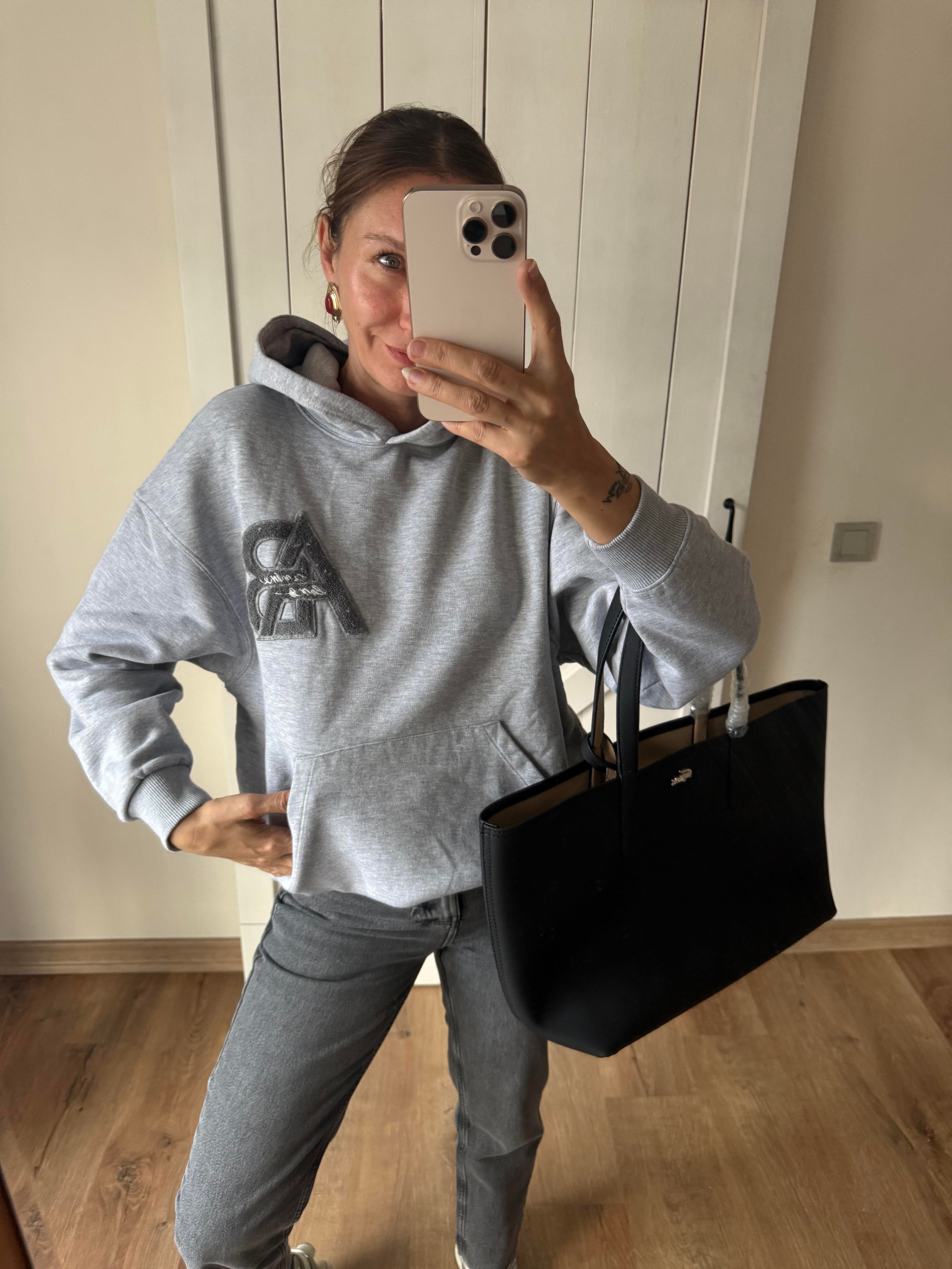 Aninee Gri Kapüşonlu Sweatshirt