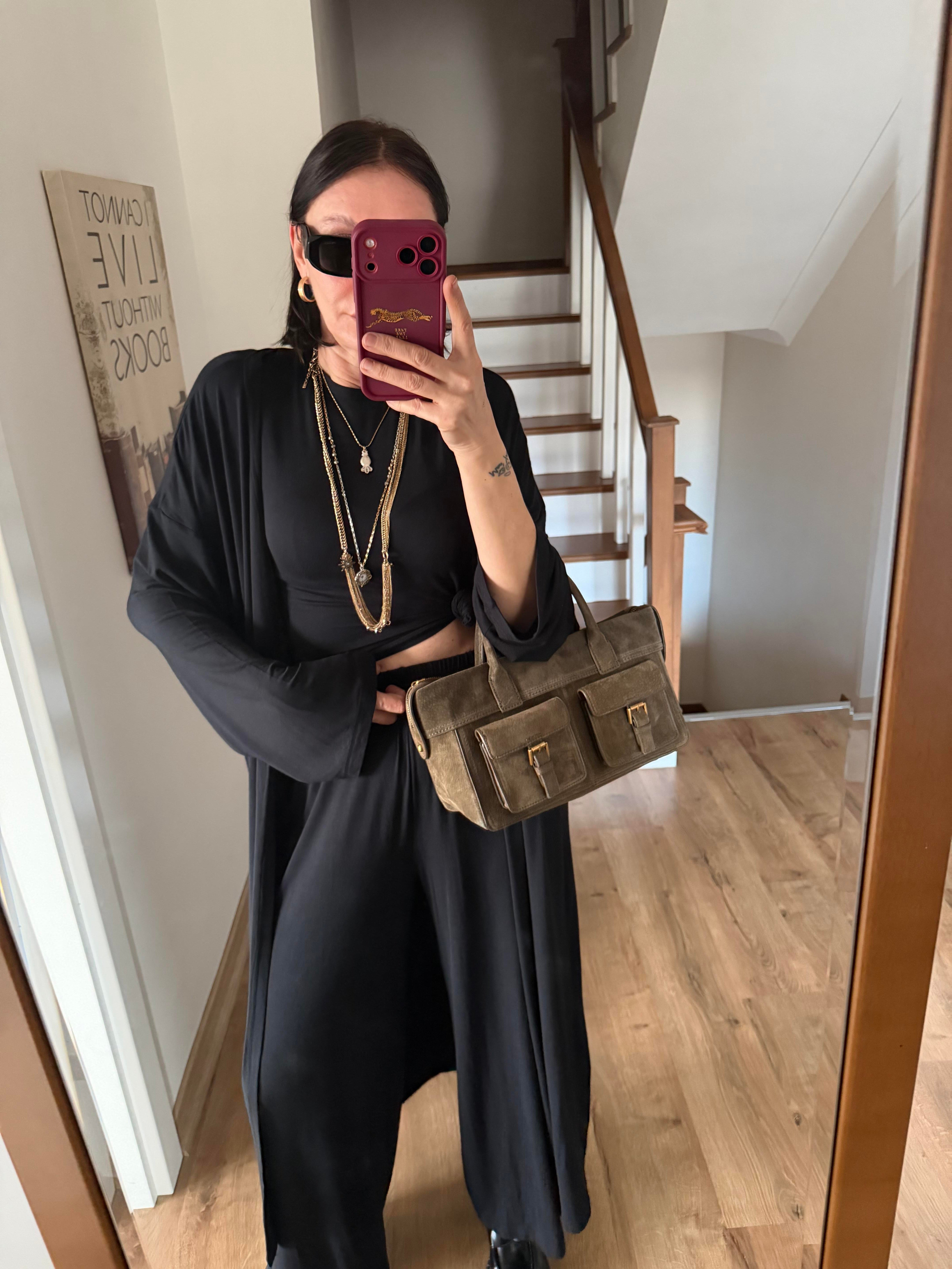 Antrasit Üçlü Basic Kimono Takım