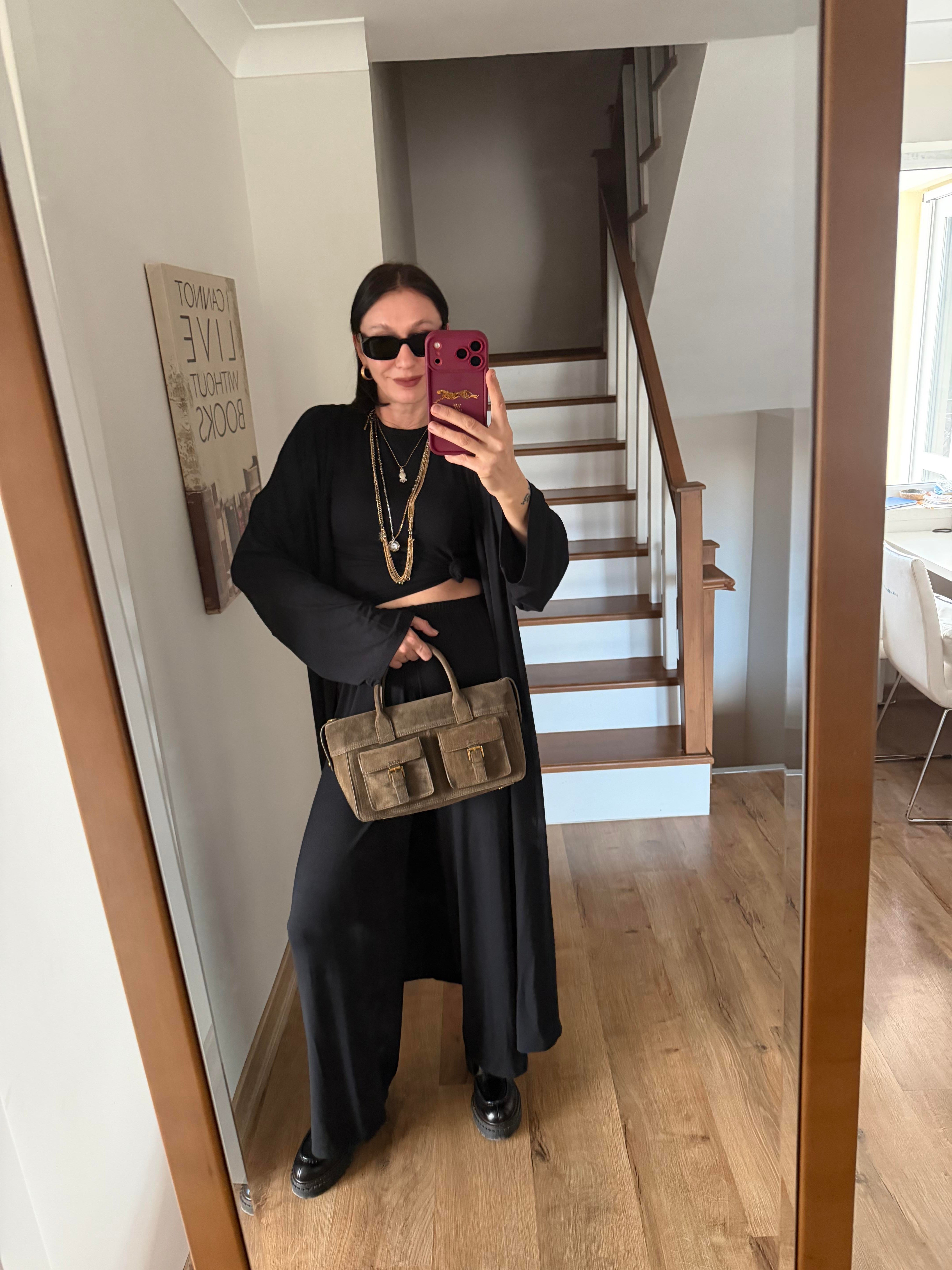 Antrasit Üçlü Basic Kimono Takım