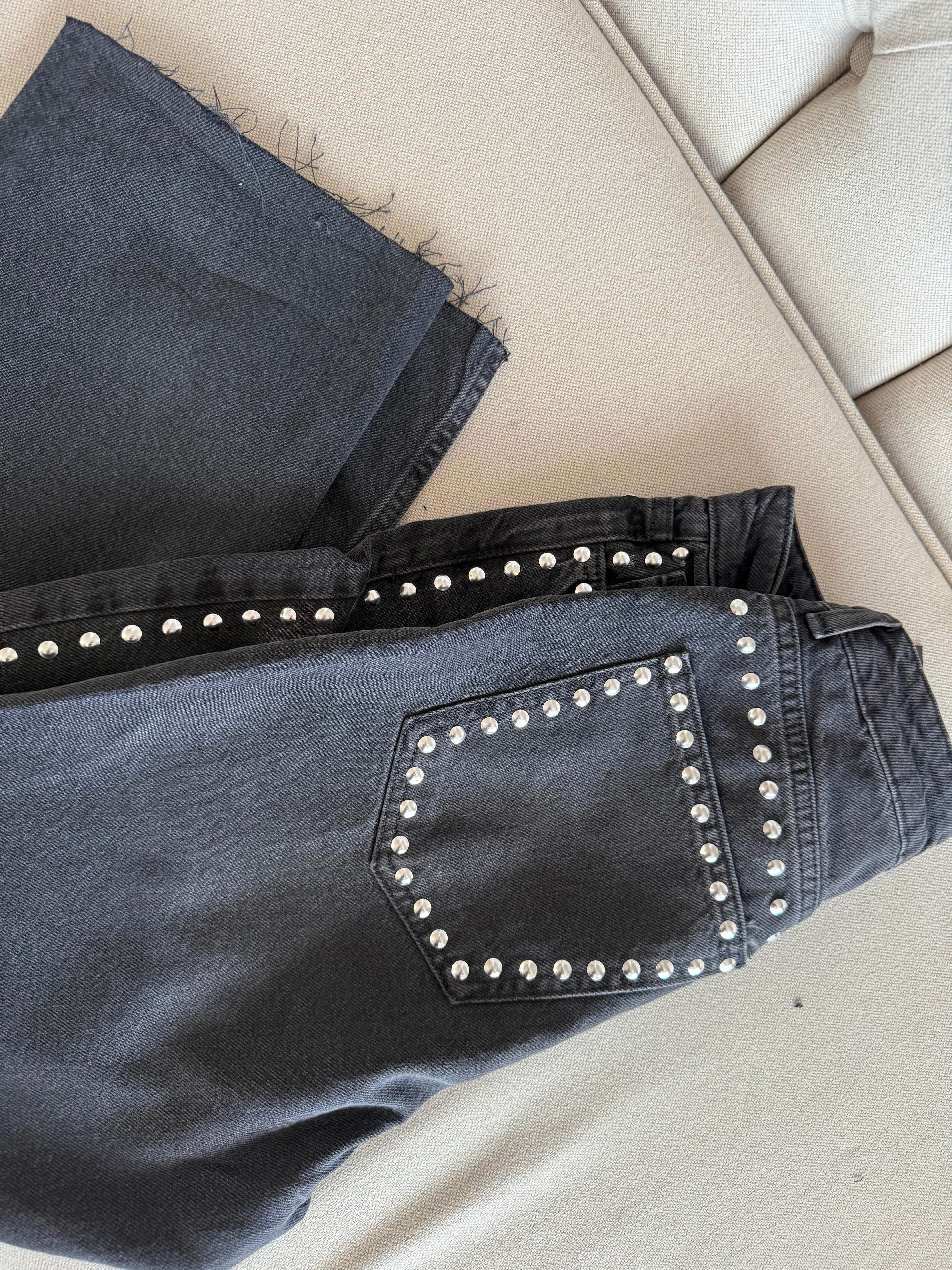 Antrasit Zımba Detaylı Yüksek Bel Palazzo Denim Pantolon