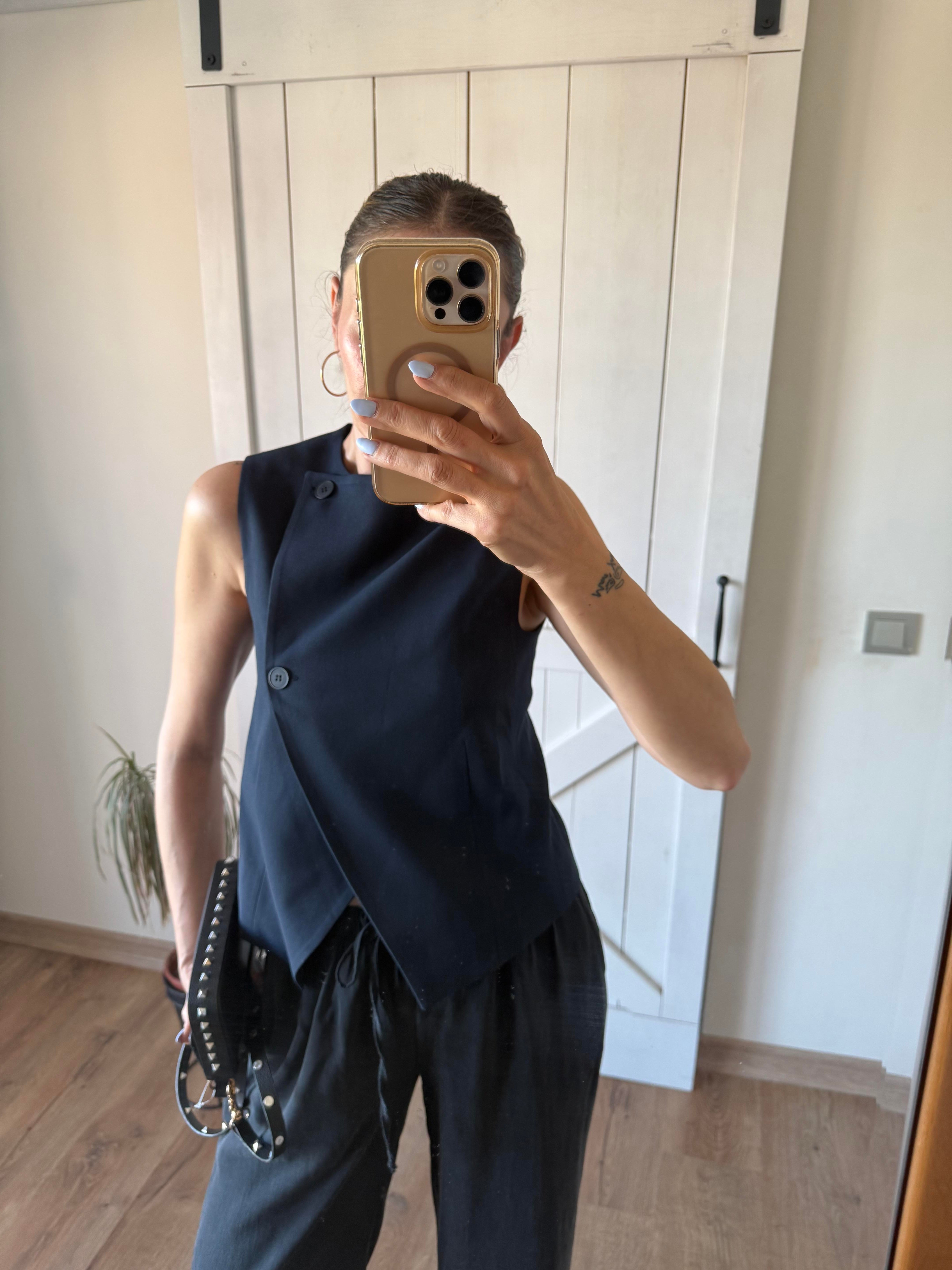 Asimetrik Premium Lacivert Yelek