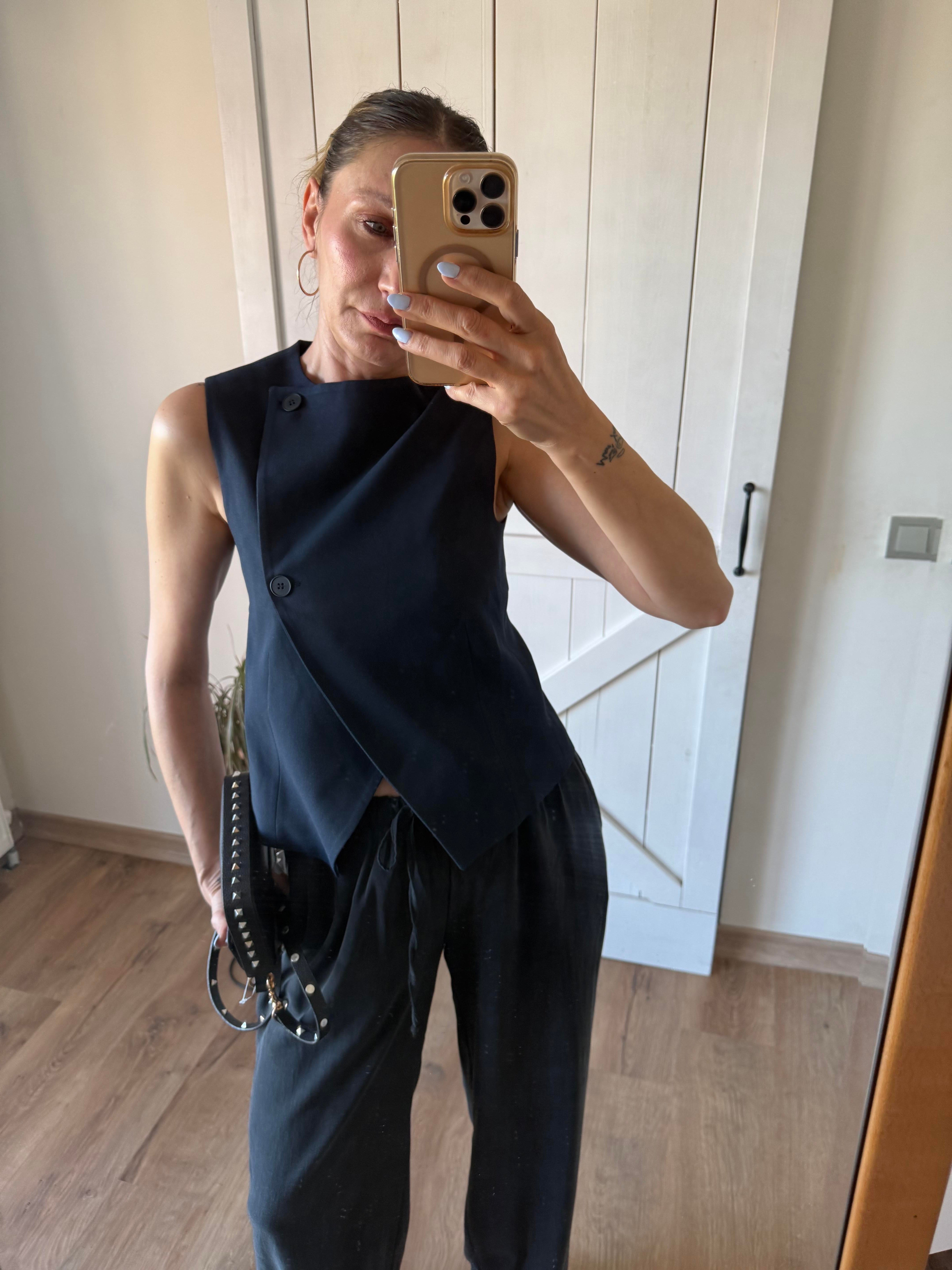 Asimetrik Premium Lacivert Yelek