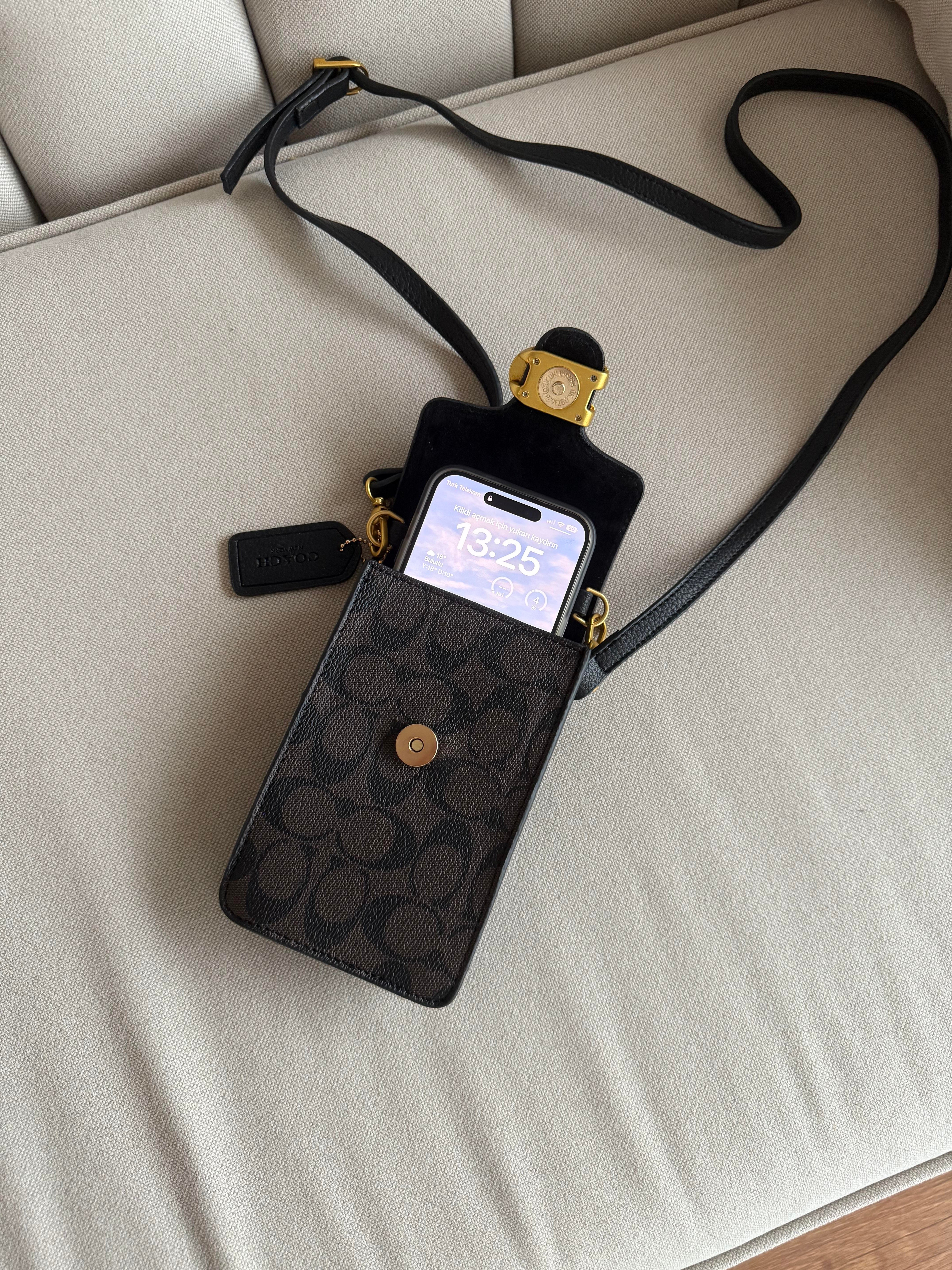 Askılı Telefonluk Siyah Taba Baskılı