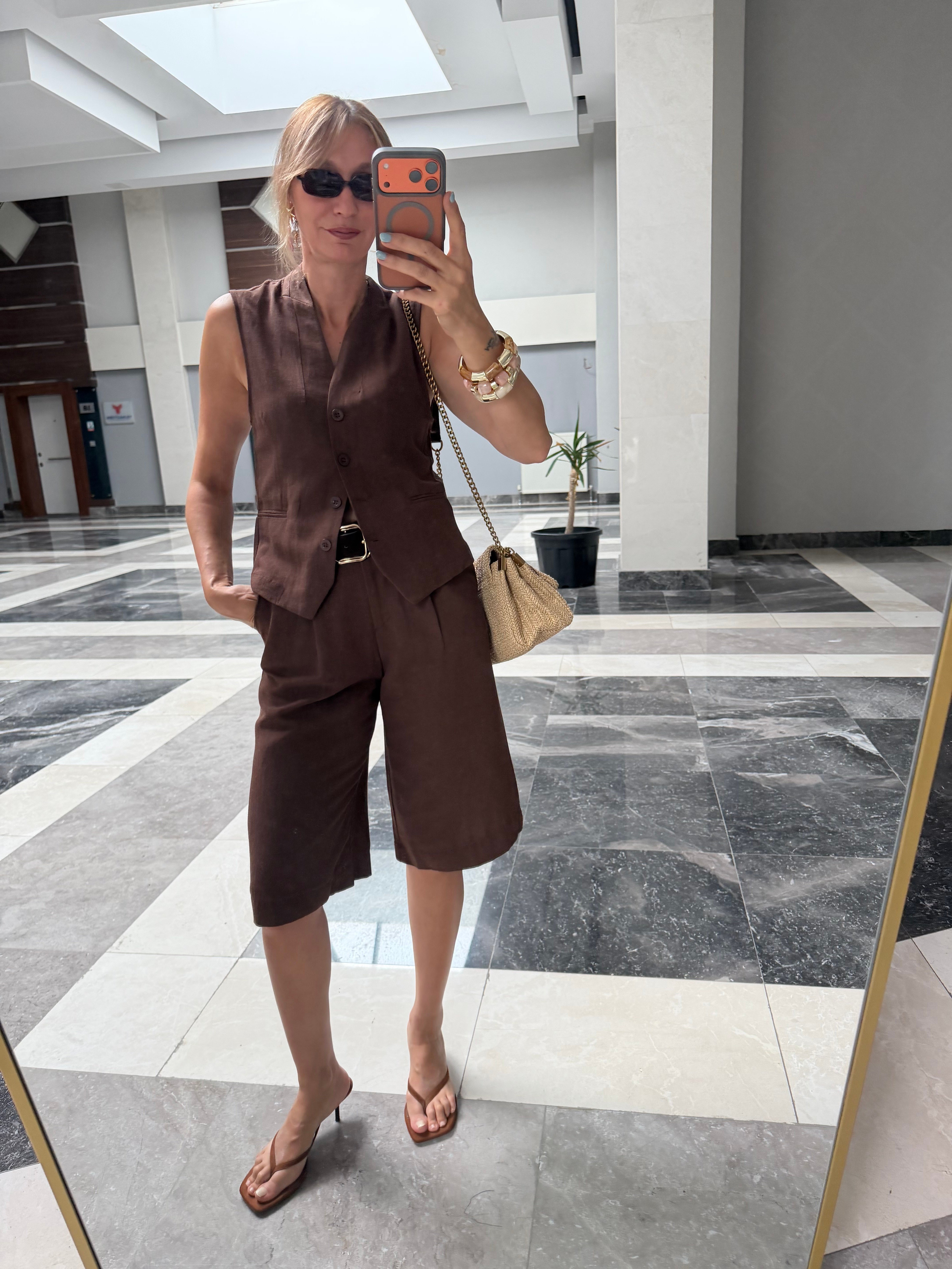 Aura Zr Yelekli Takım Kahverengi