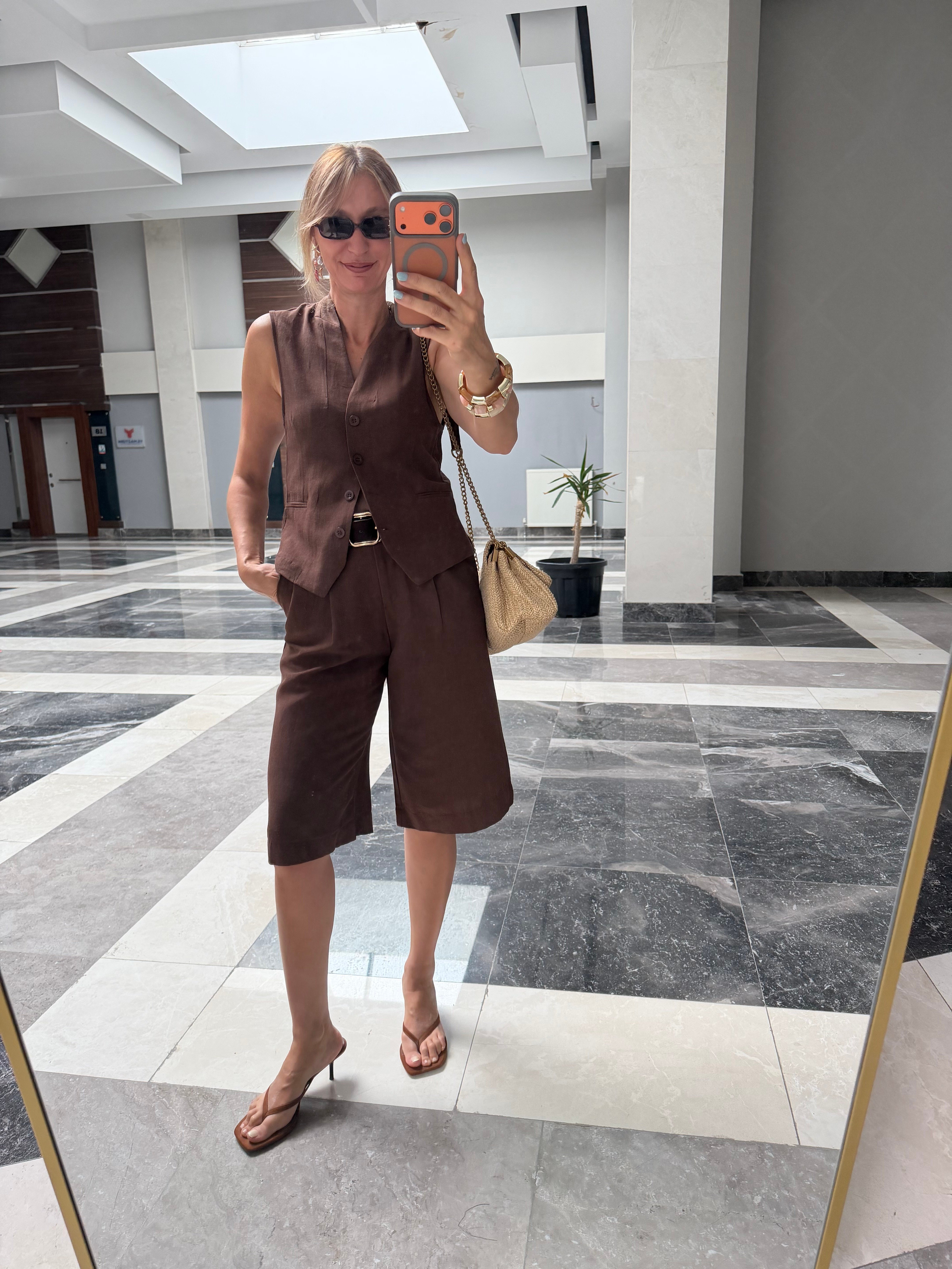 Aura Zr Yelekli Takım Kahverengi