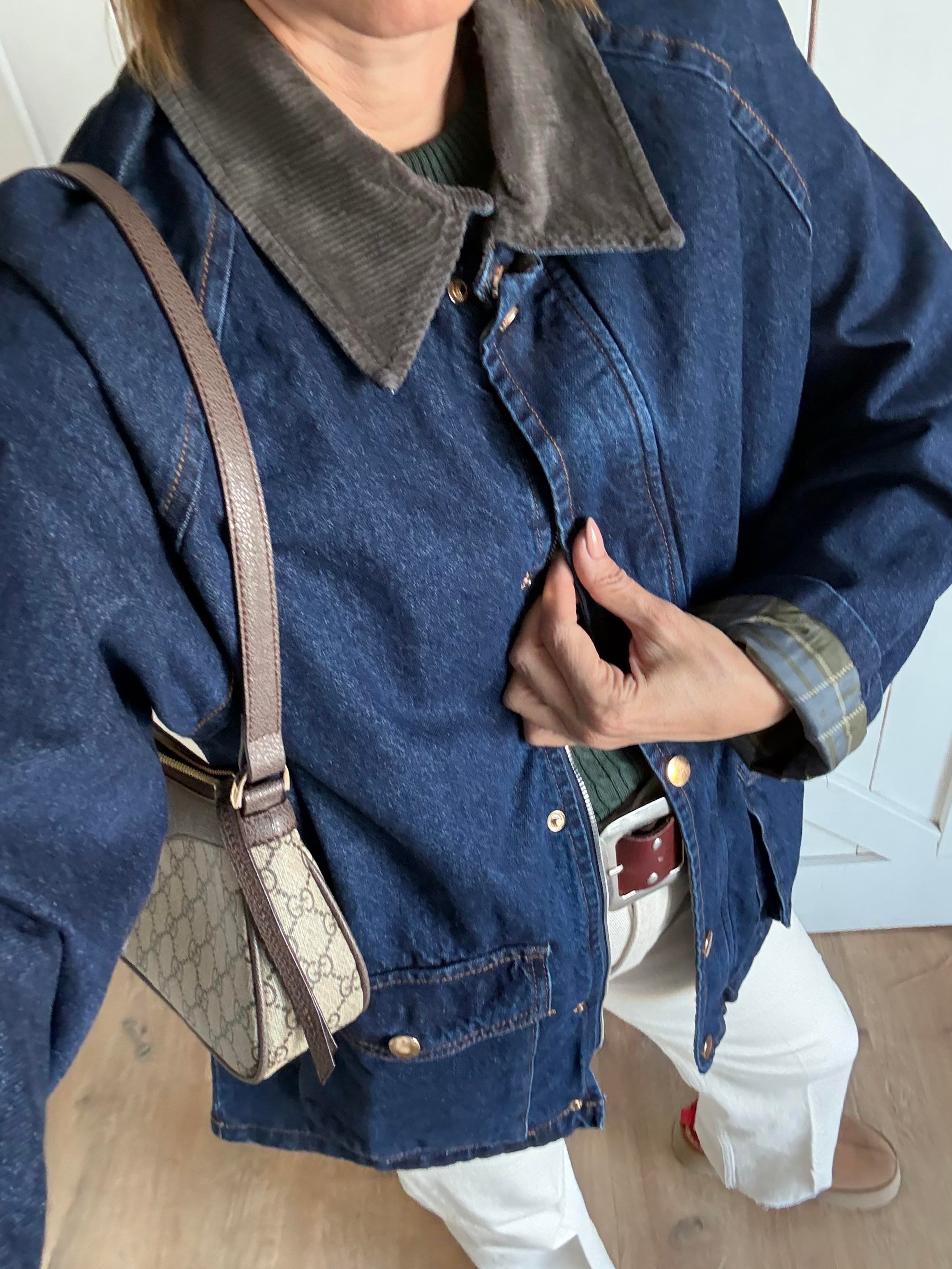 Barbour Model İçi Yeşil Ekoseli Kadife Yakalı Ceket