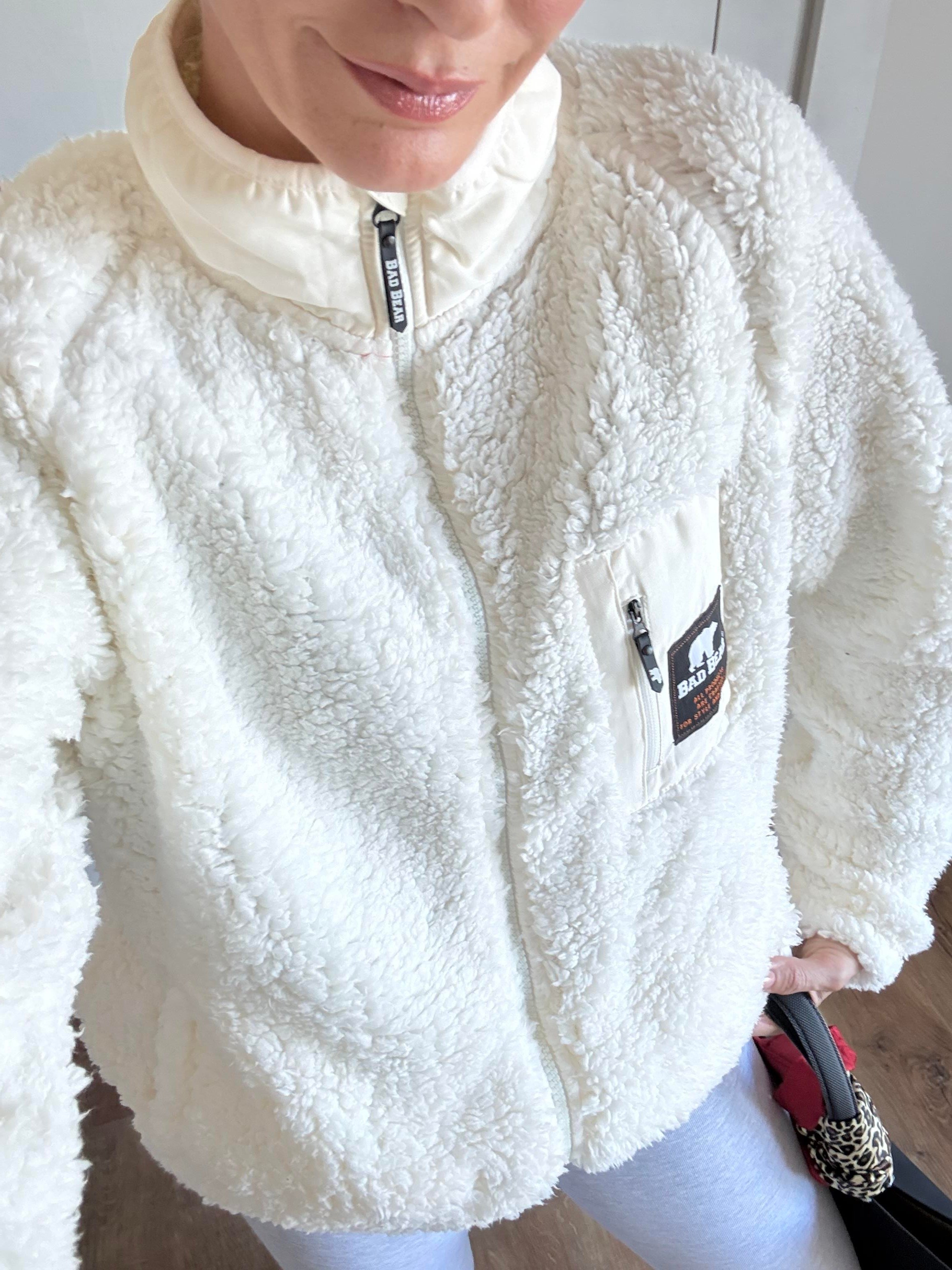 Bear Kırık Beyaz Fermuarlı Peluş Mont