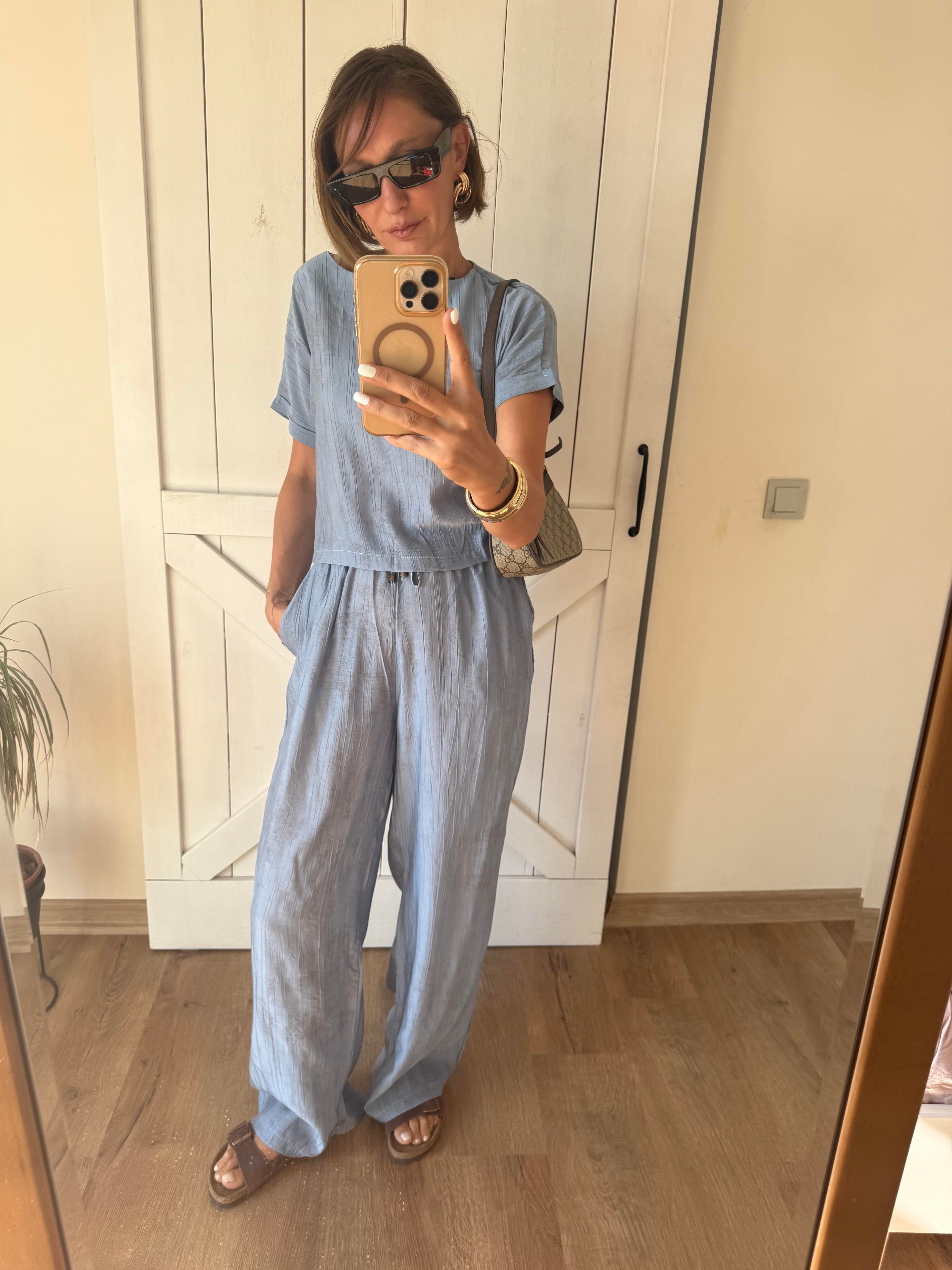 Bebek Mavi Bluz Pantolon Tensel Takım