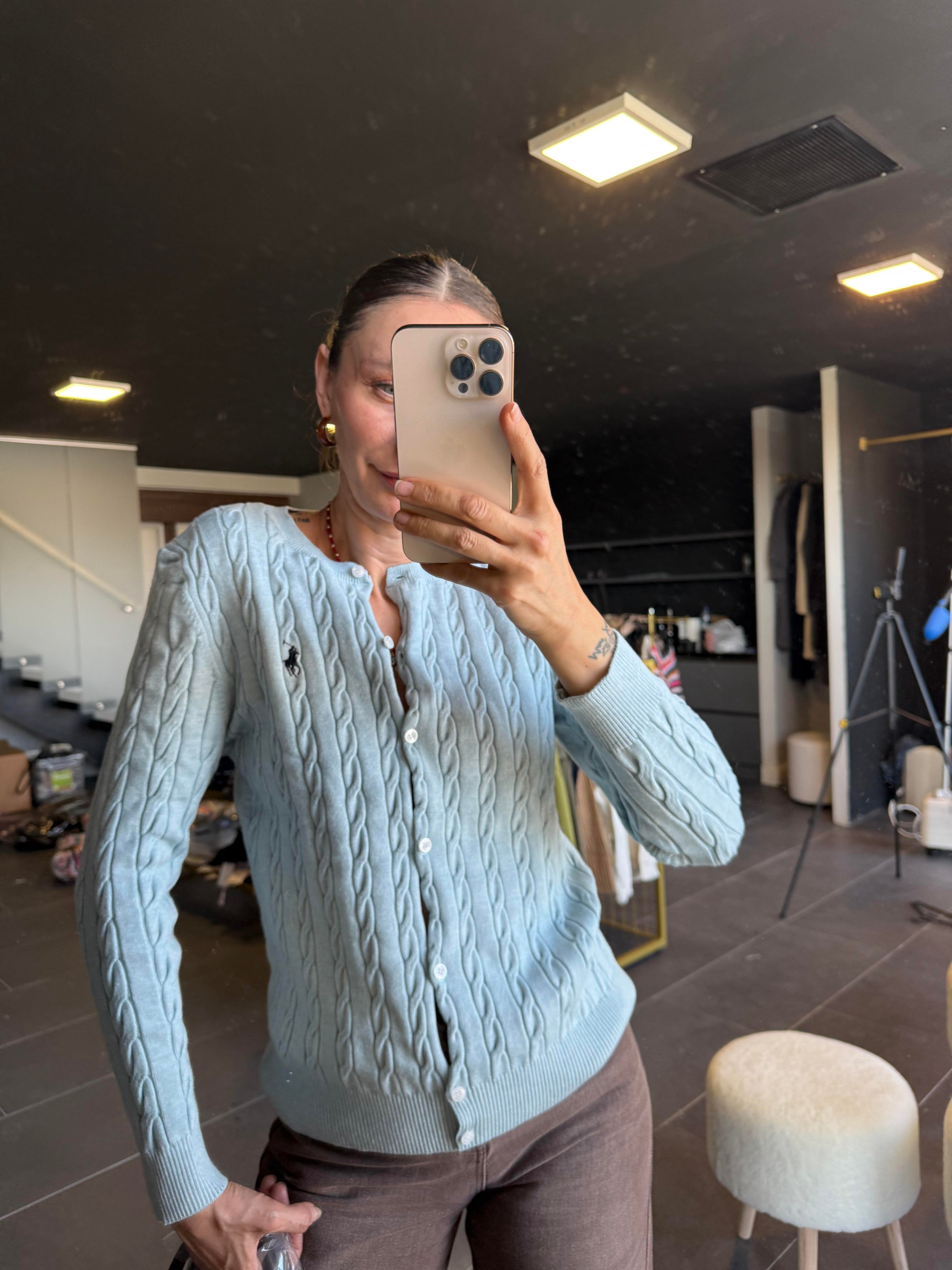 Bebek Mavi Kalın Saç Örgü Hırka