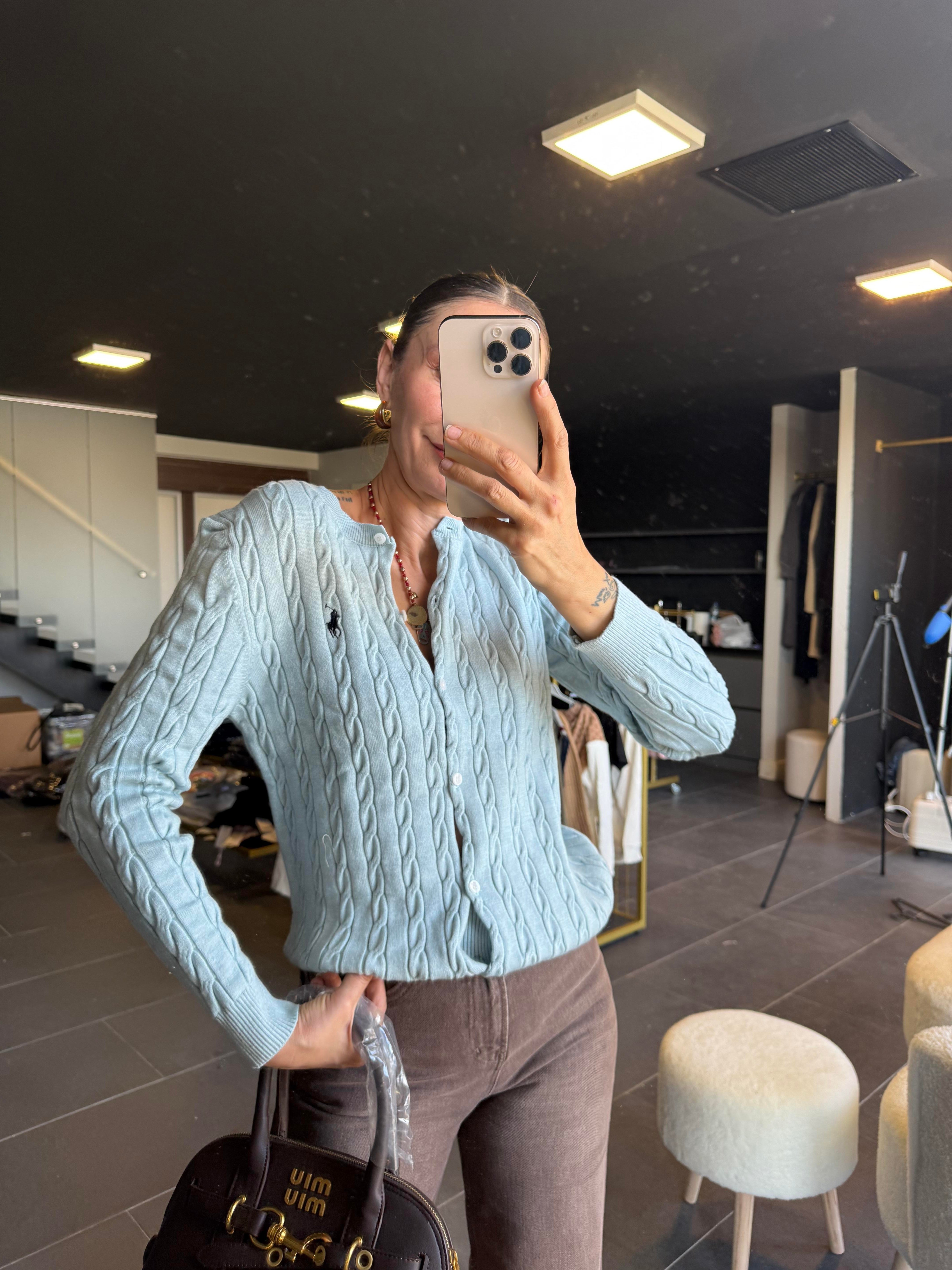 Bebek Mavi Kalın Saç Örgü Hırka