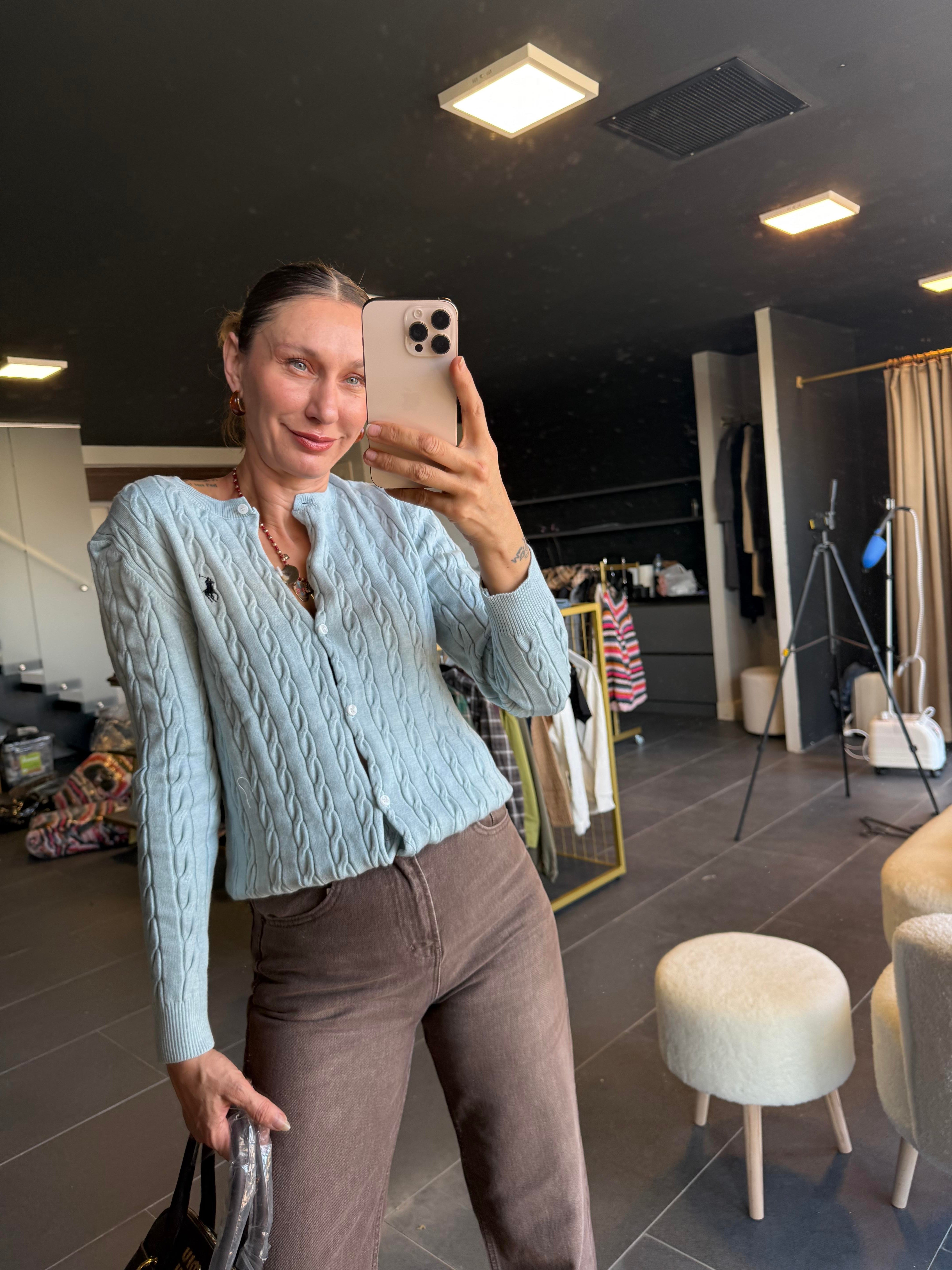 Bebek Mavi Kalın Saç Örgü Hırka