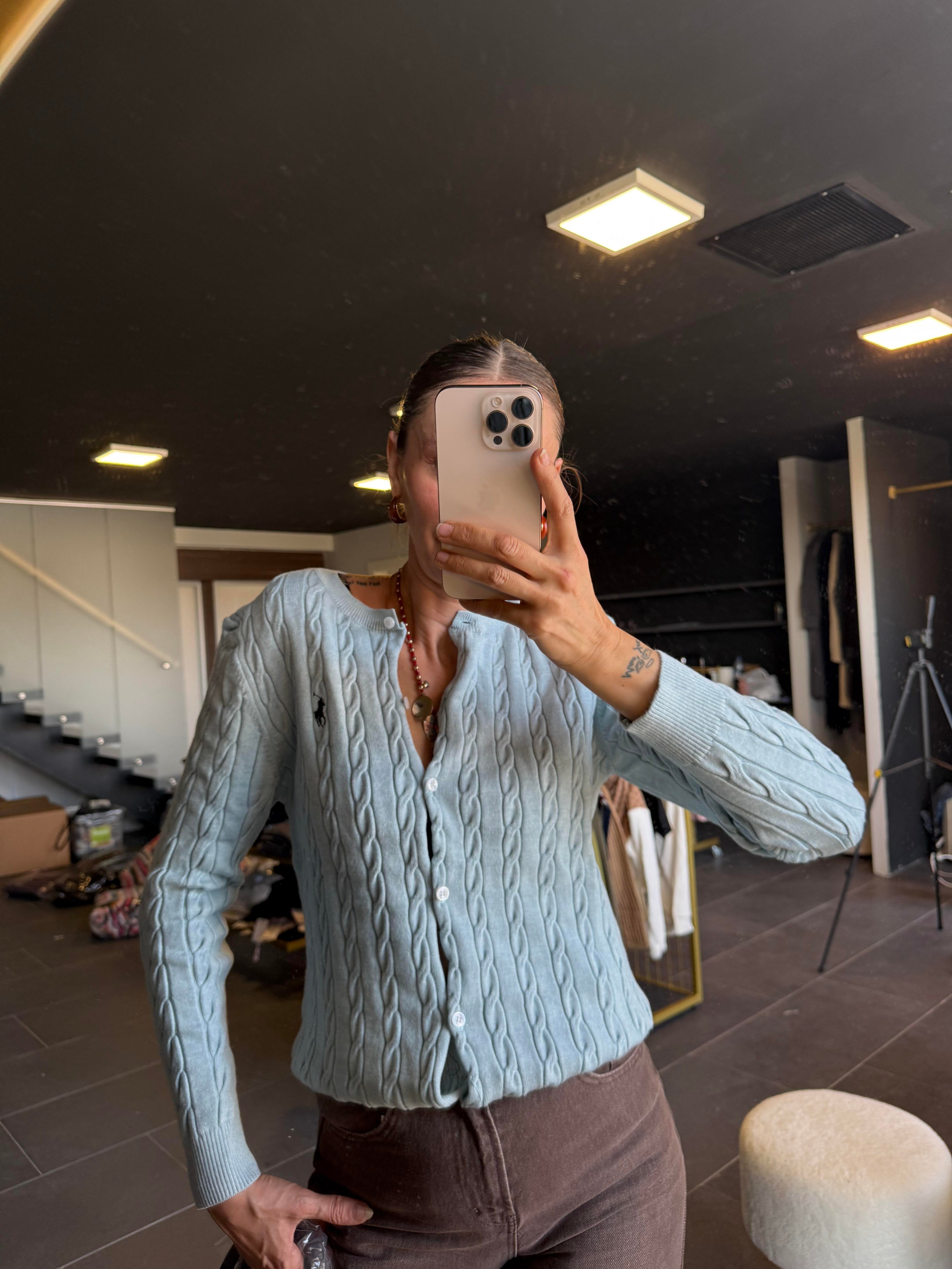 Bebek Mavi Kalın Saç Örgü Hırka