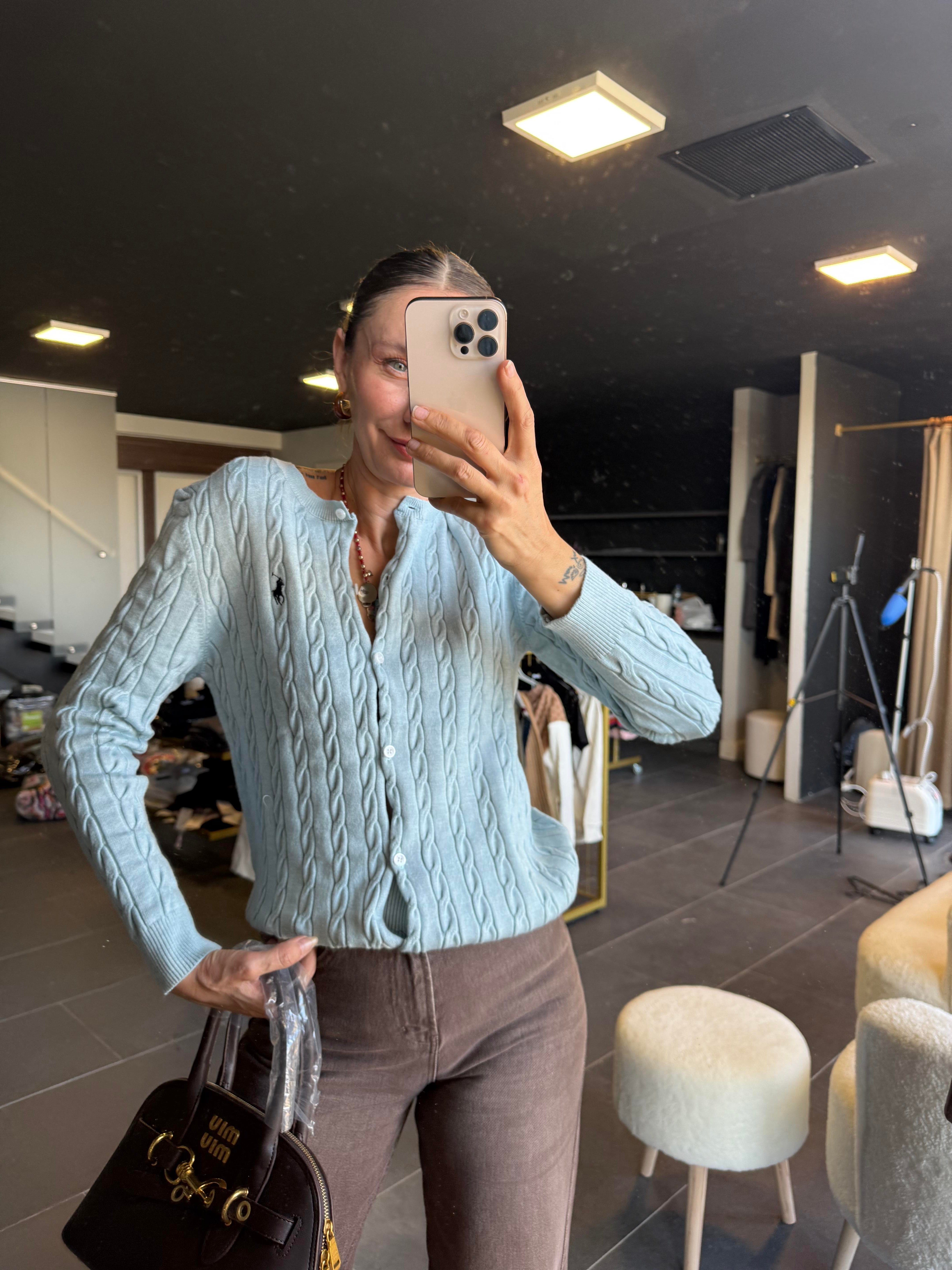 Bebek Mavi Kalın Saç Örgü Hırka