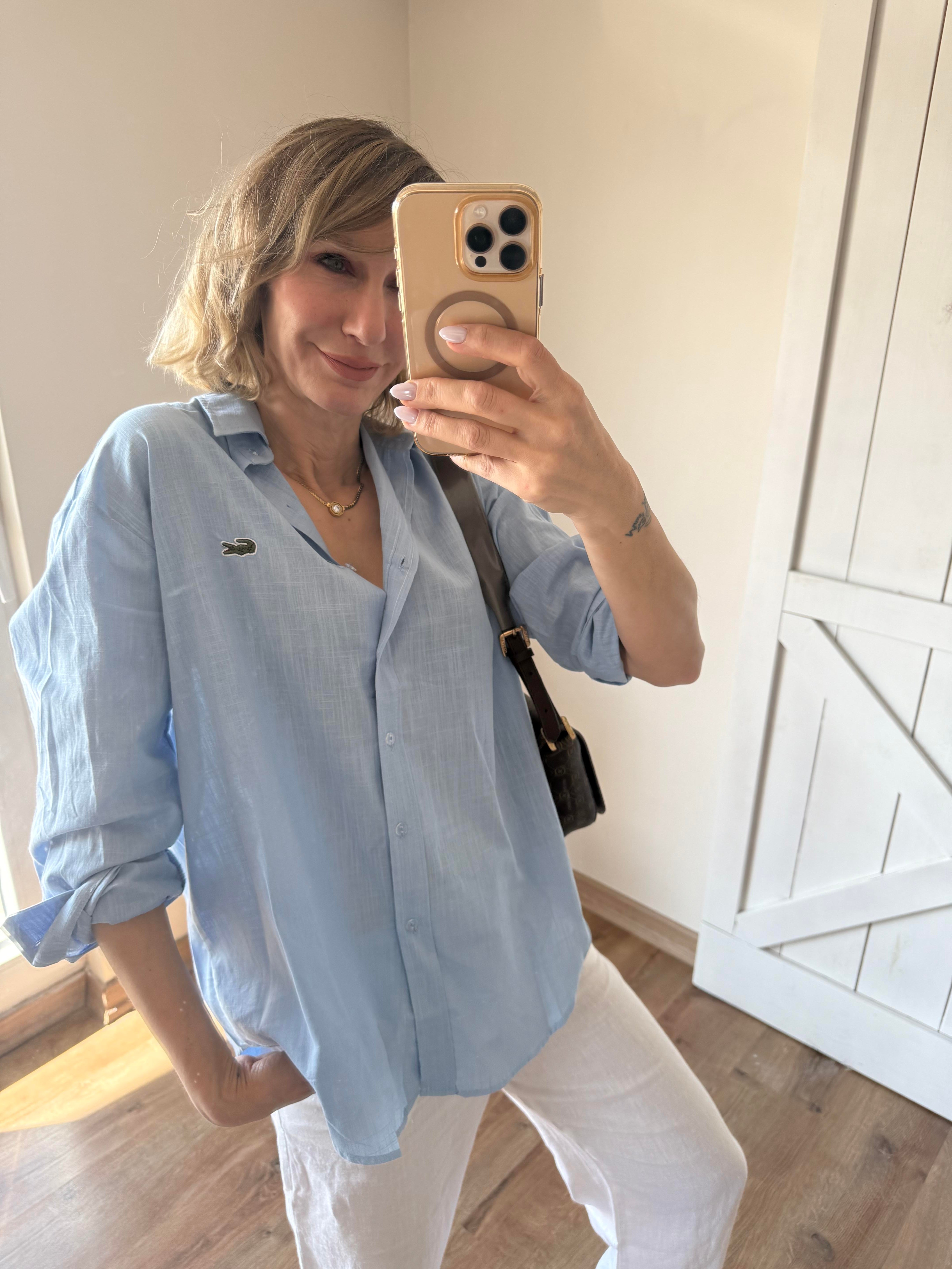 Bebek Mavi Keten Gömlek