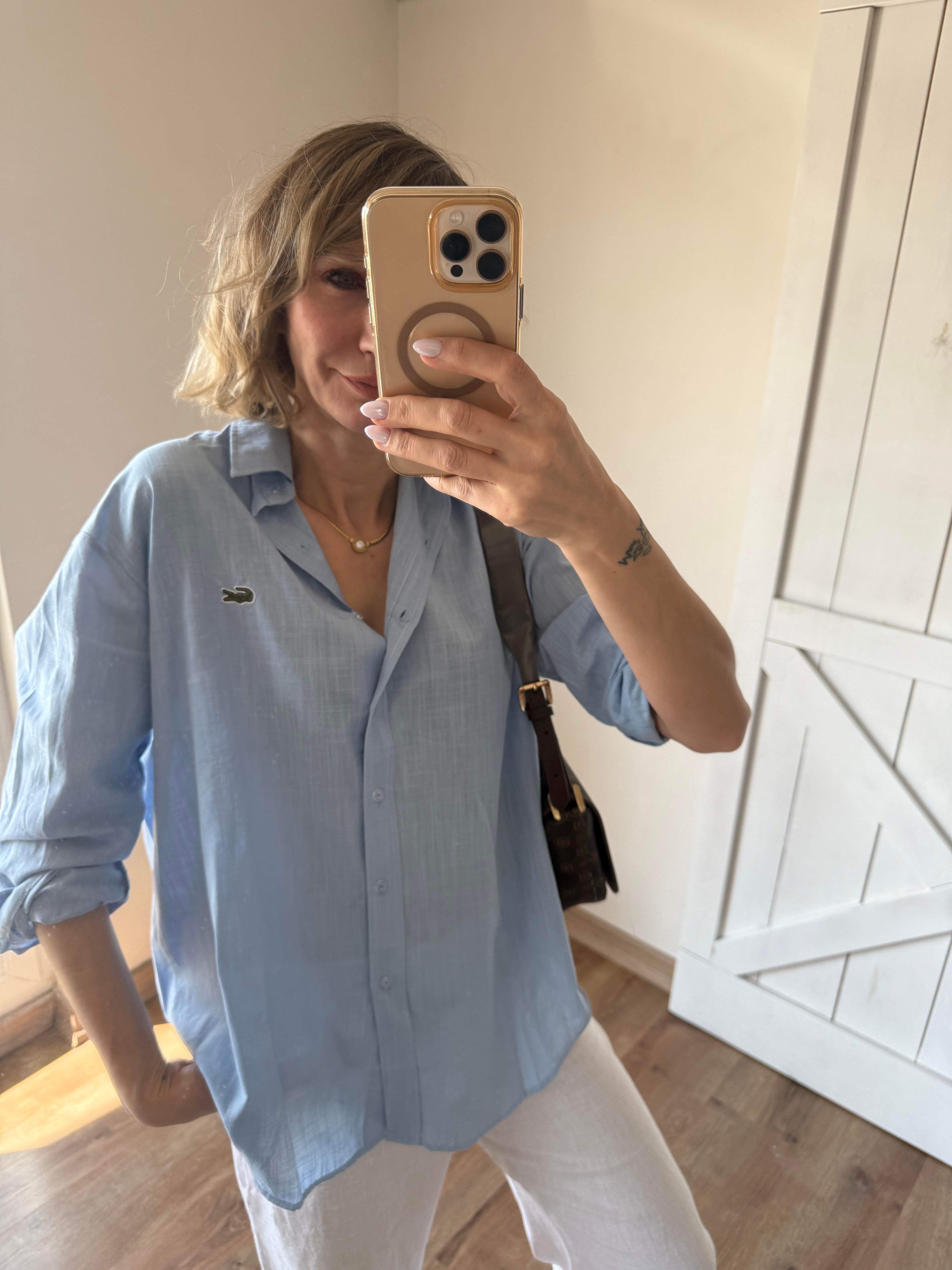 Bebek Mavi Keten Gömlek