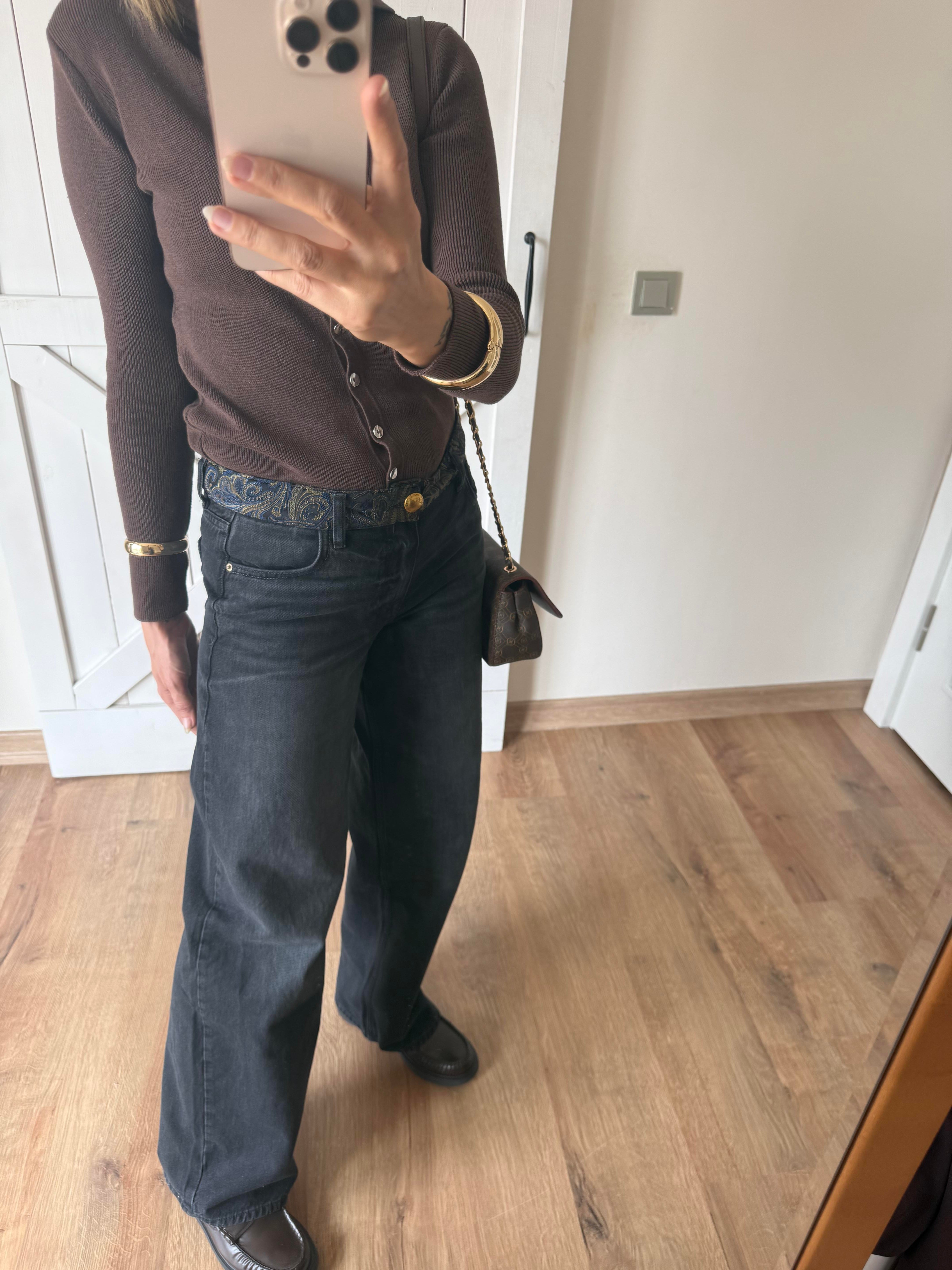 Bel Detayı Etnik Desenli Orta Bel Palazzo  Jean