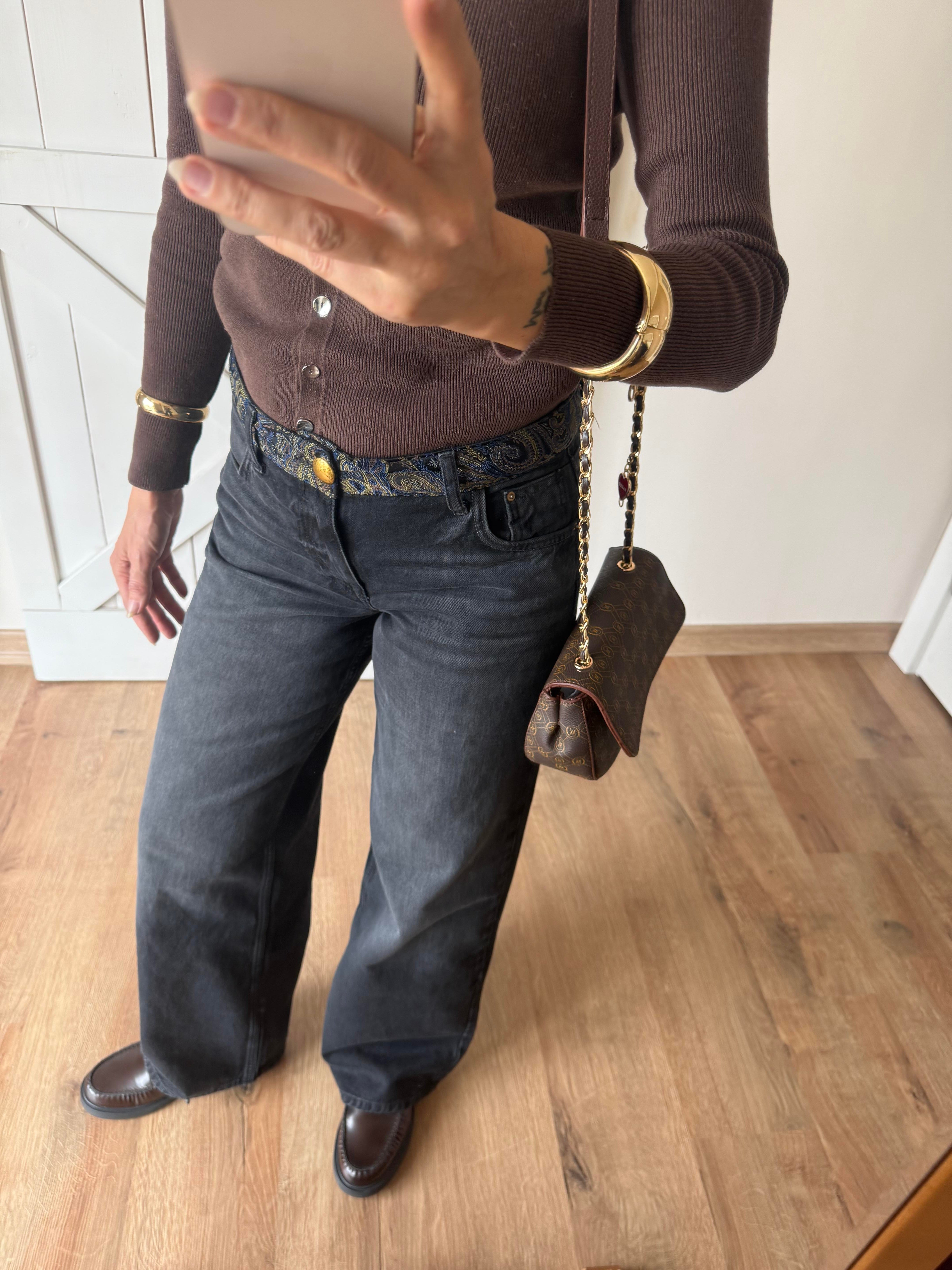 Bel Detayı Etnik Desenli Orta Bel Palazzo  Jean