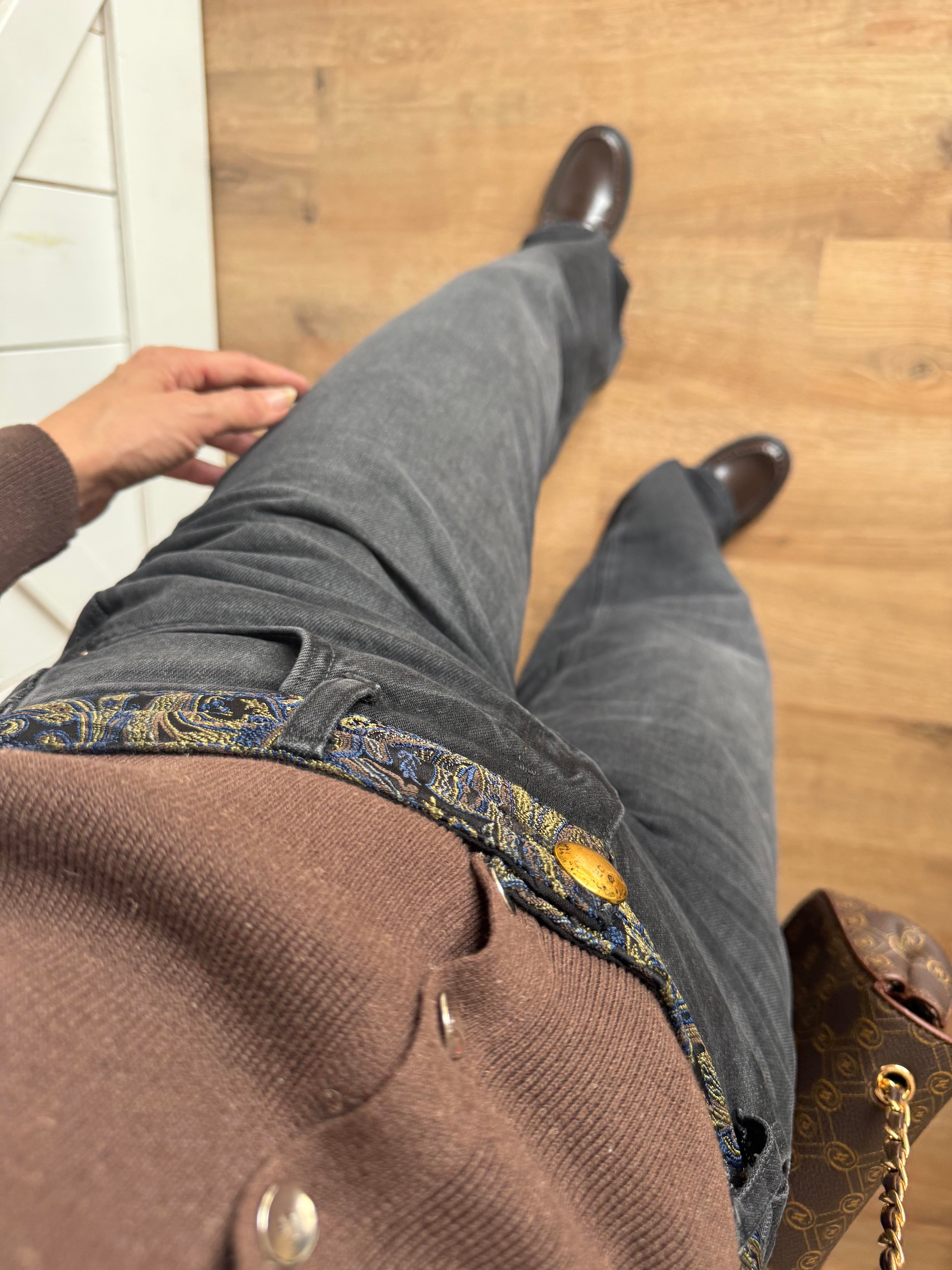 Bel Detayı Etnik Desenli Orta Bel Palazzo  Jean