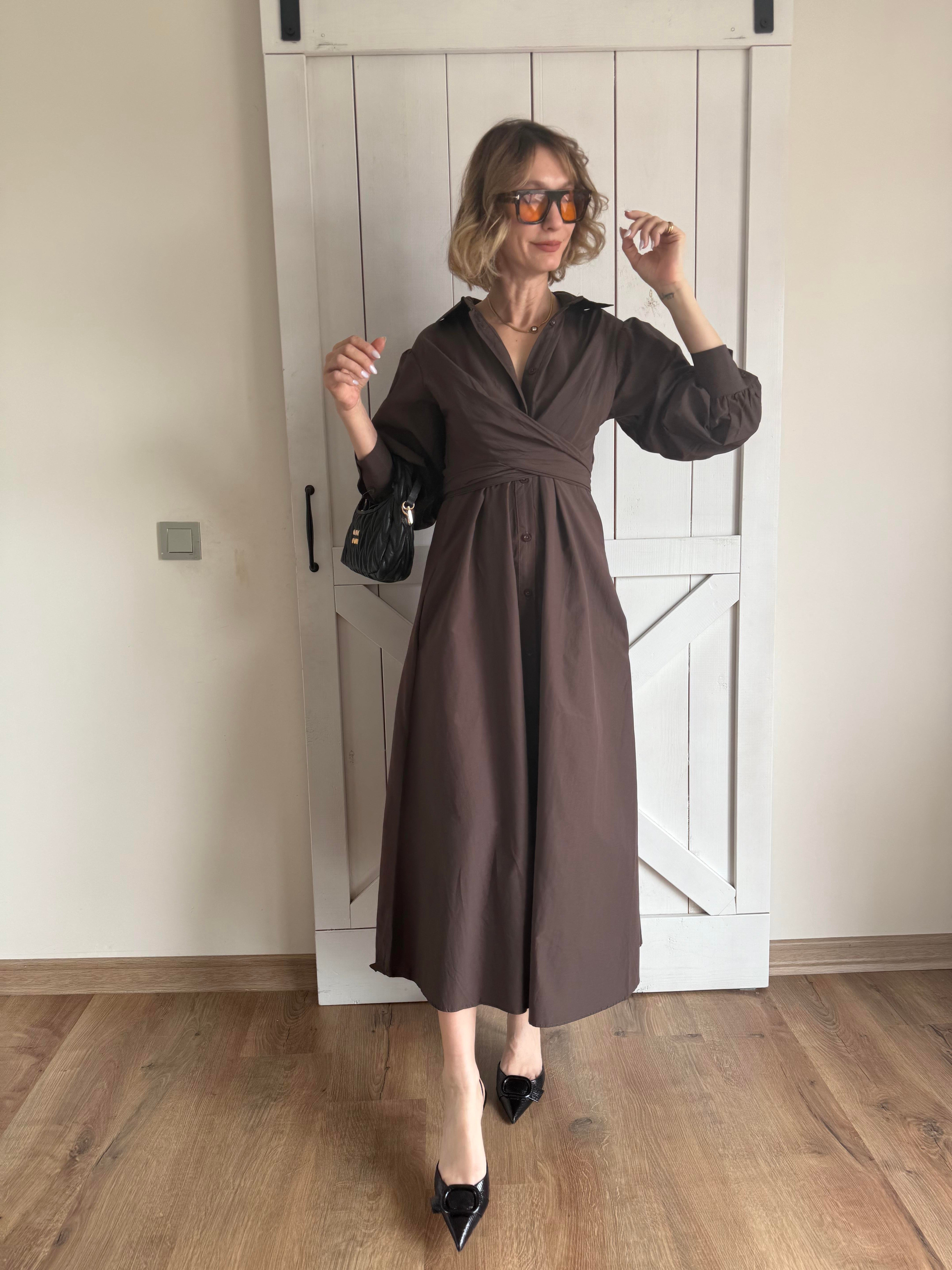 Bel Kuşaklı Acı Kahve Elbise