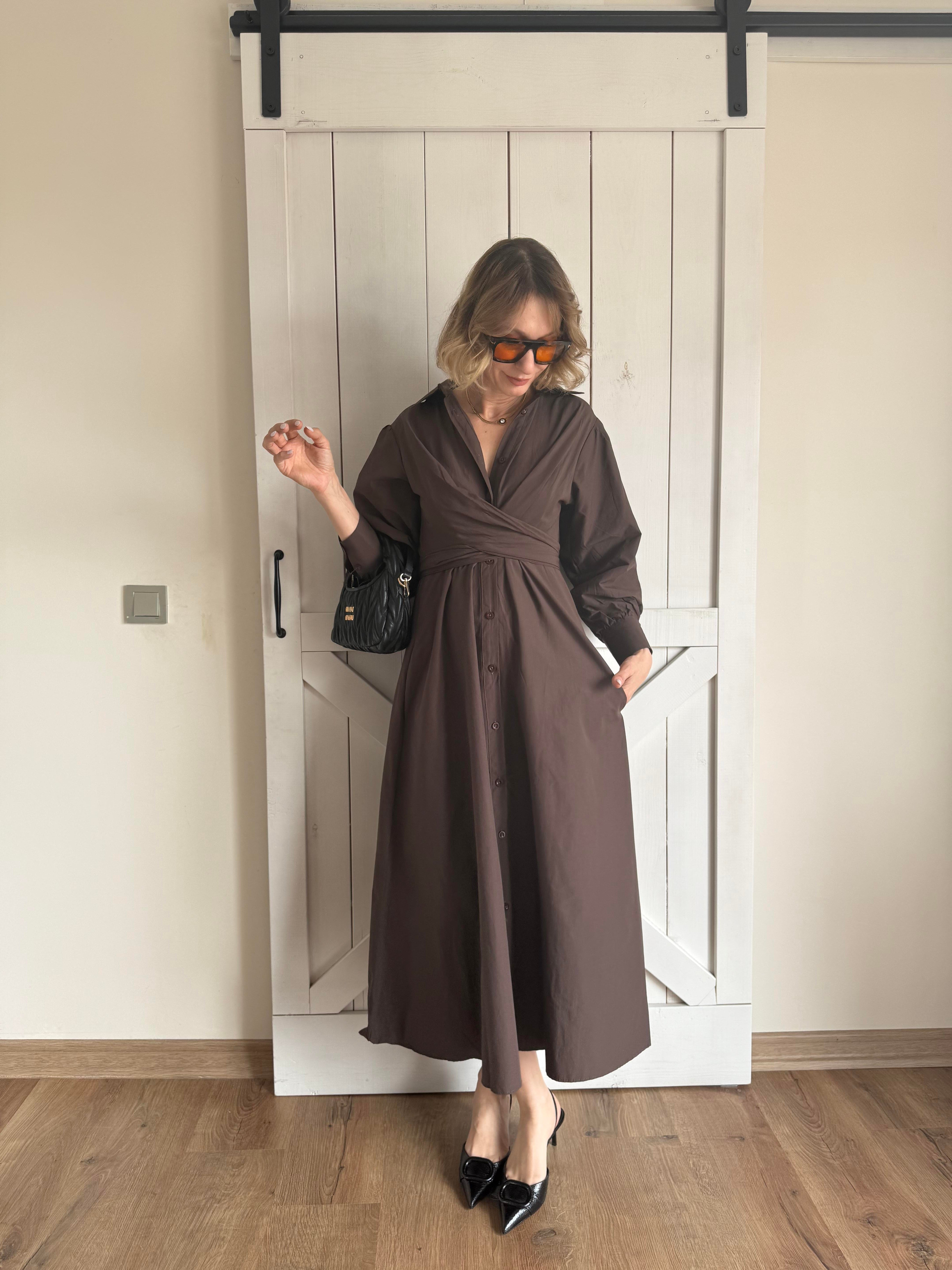 Bel Kuşaklı Acı Kahve Elbise