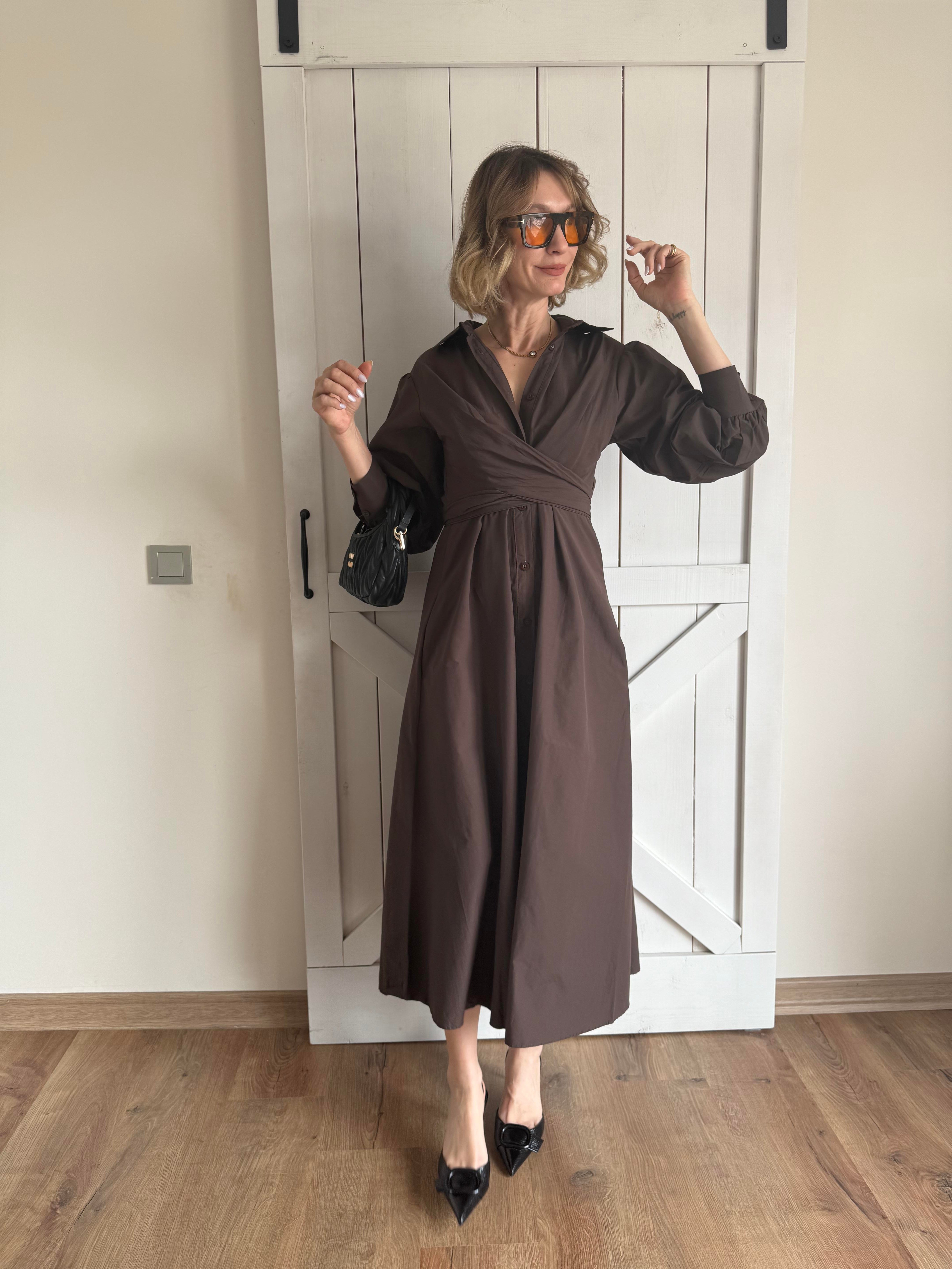 Bel Kuşaklı Acı Kahve Elbise