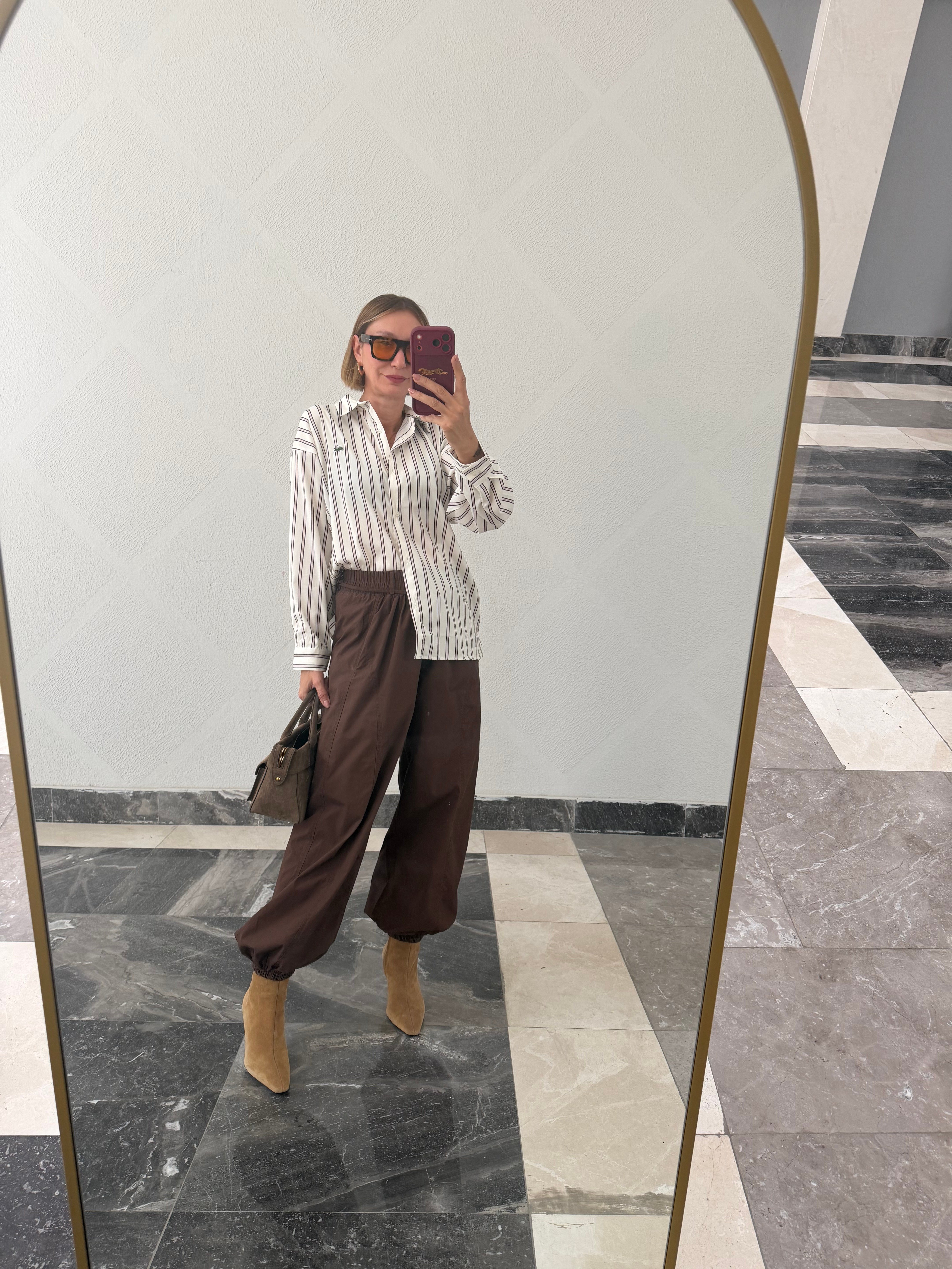Bel Lastikli İpli Frankly Kahve Bileği Latikli İko Pantolonı