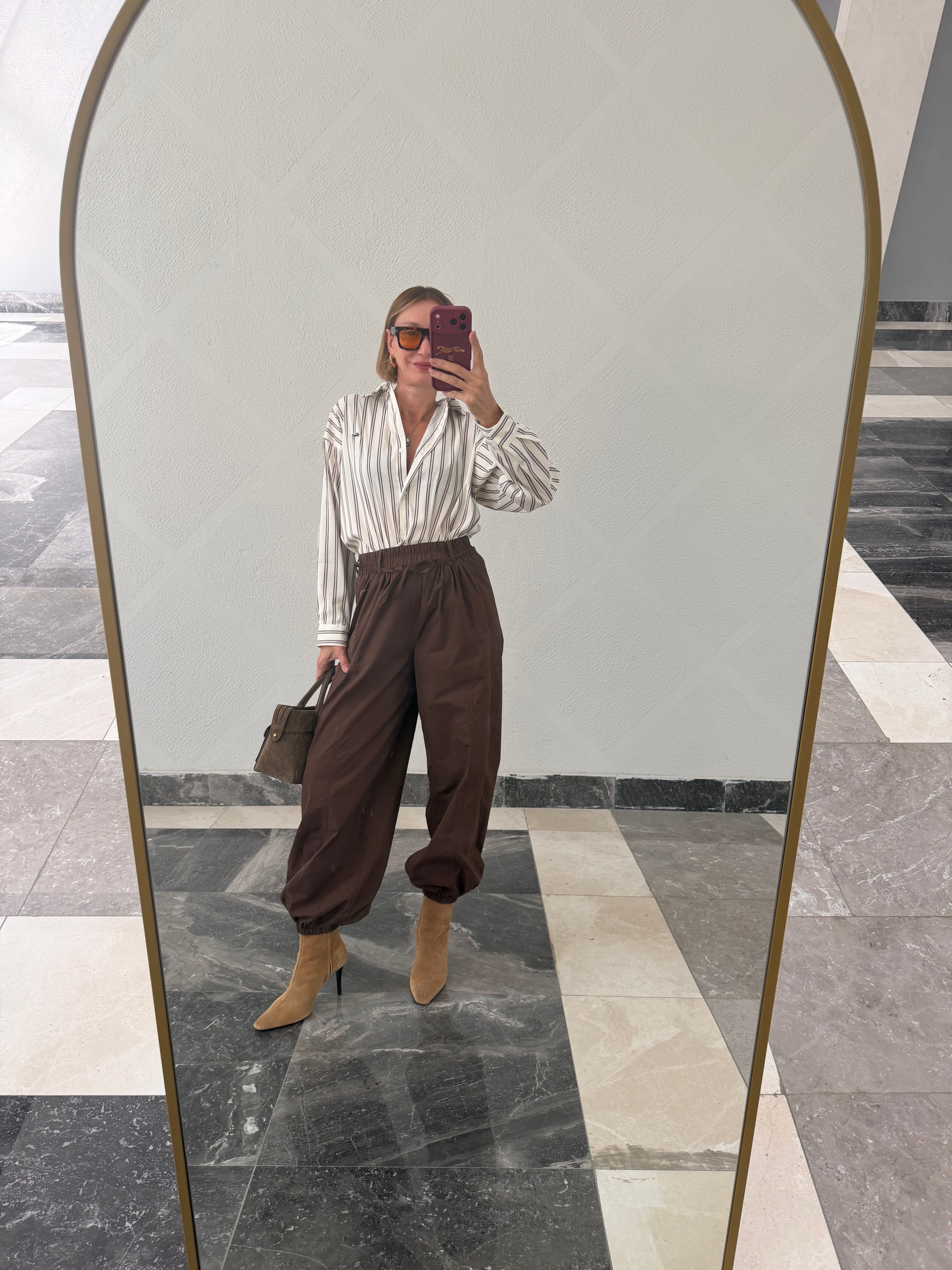 Bel Lastikli İpli Frankly Kahve Bileği Latikli İko Pantolonı