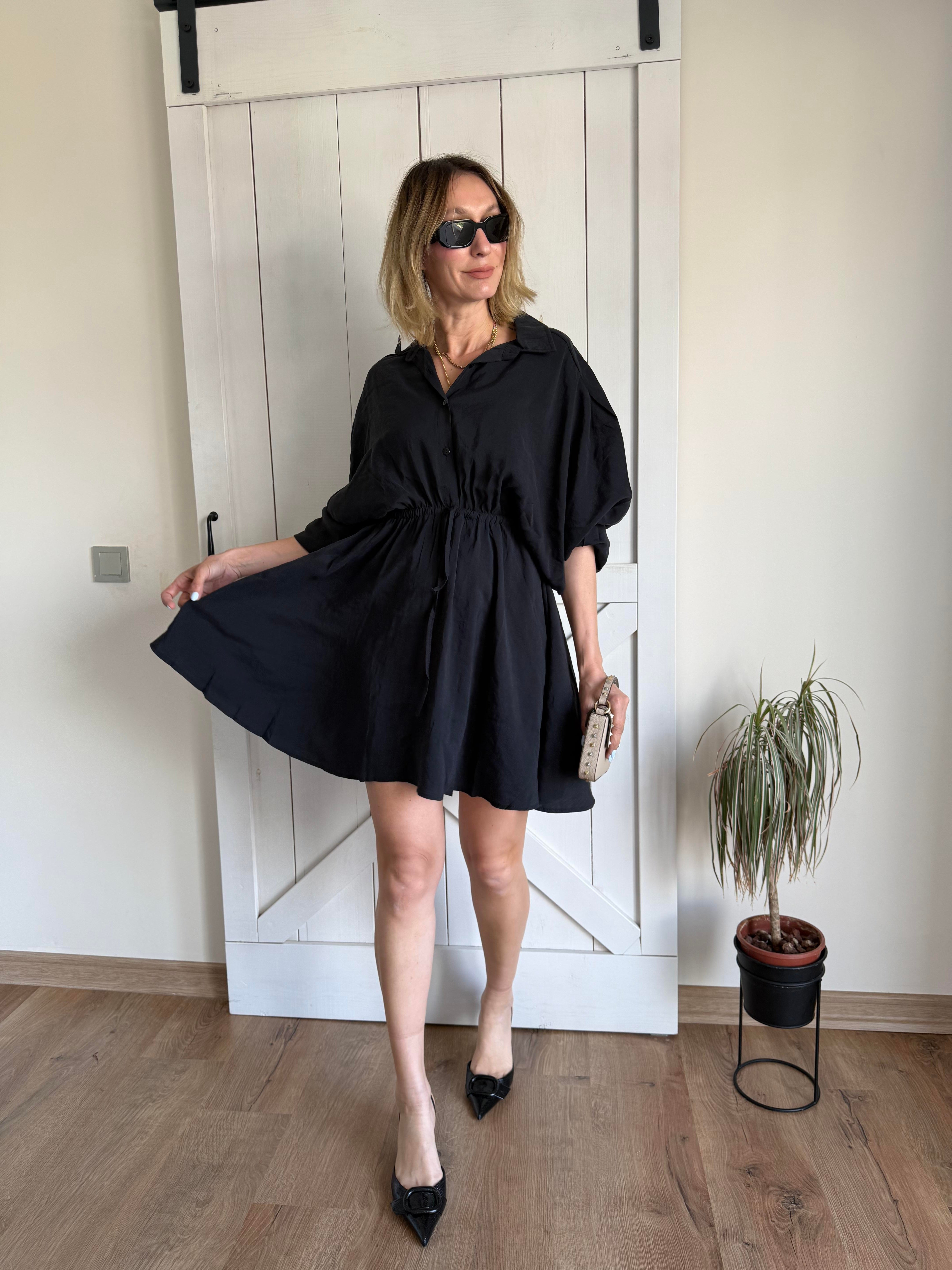 Bel Lastikli Mini Antrasit Elbise