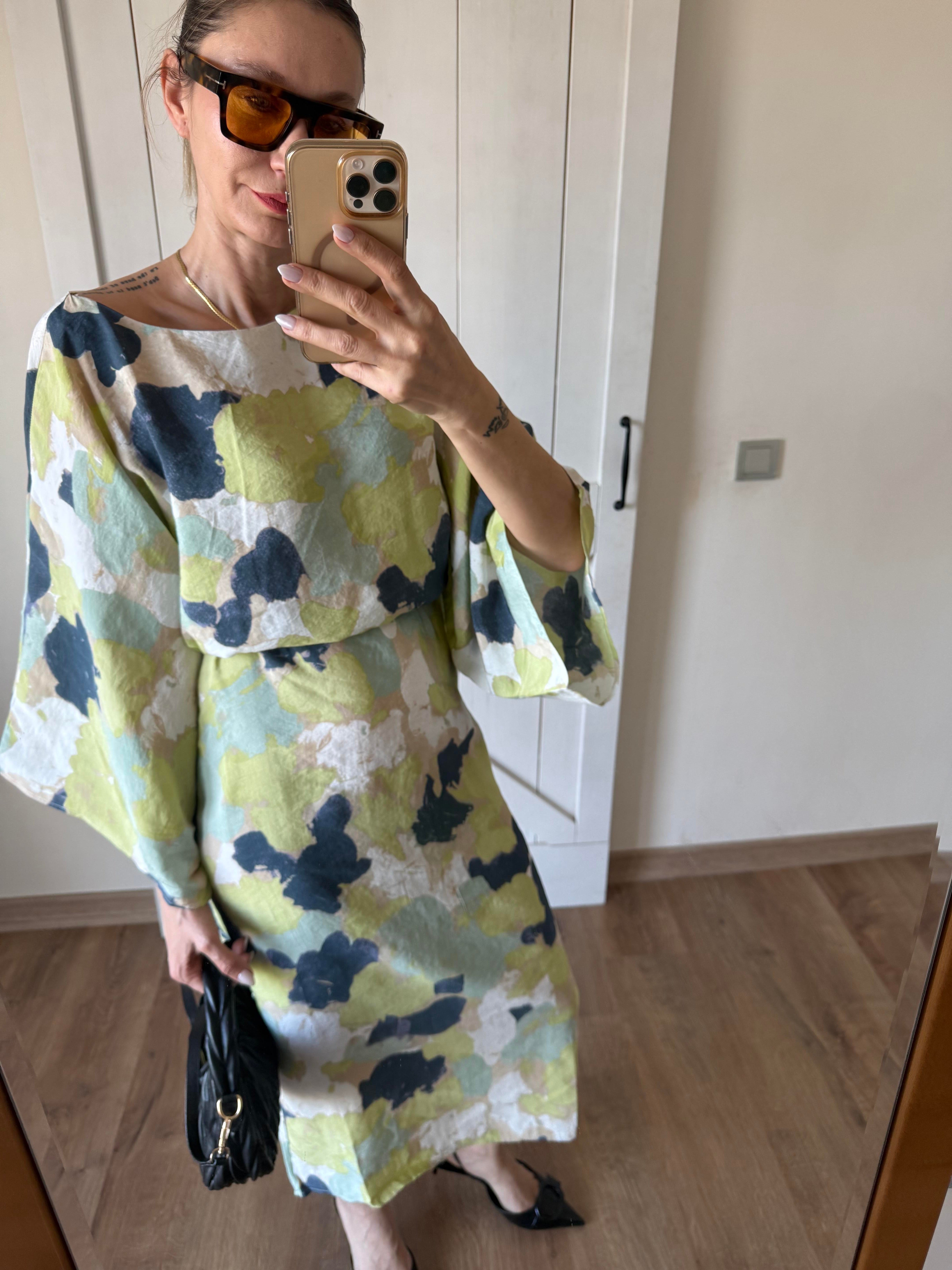 Belden Ayarlamalı Fırça Darbeli Elbise