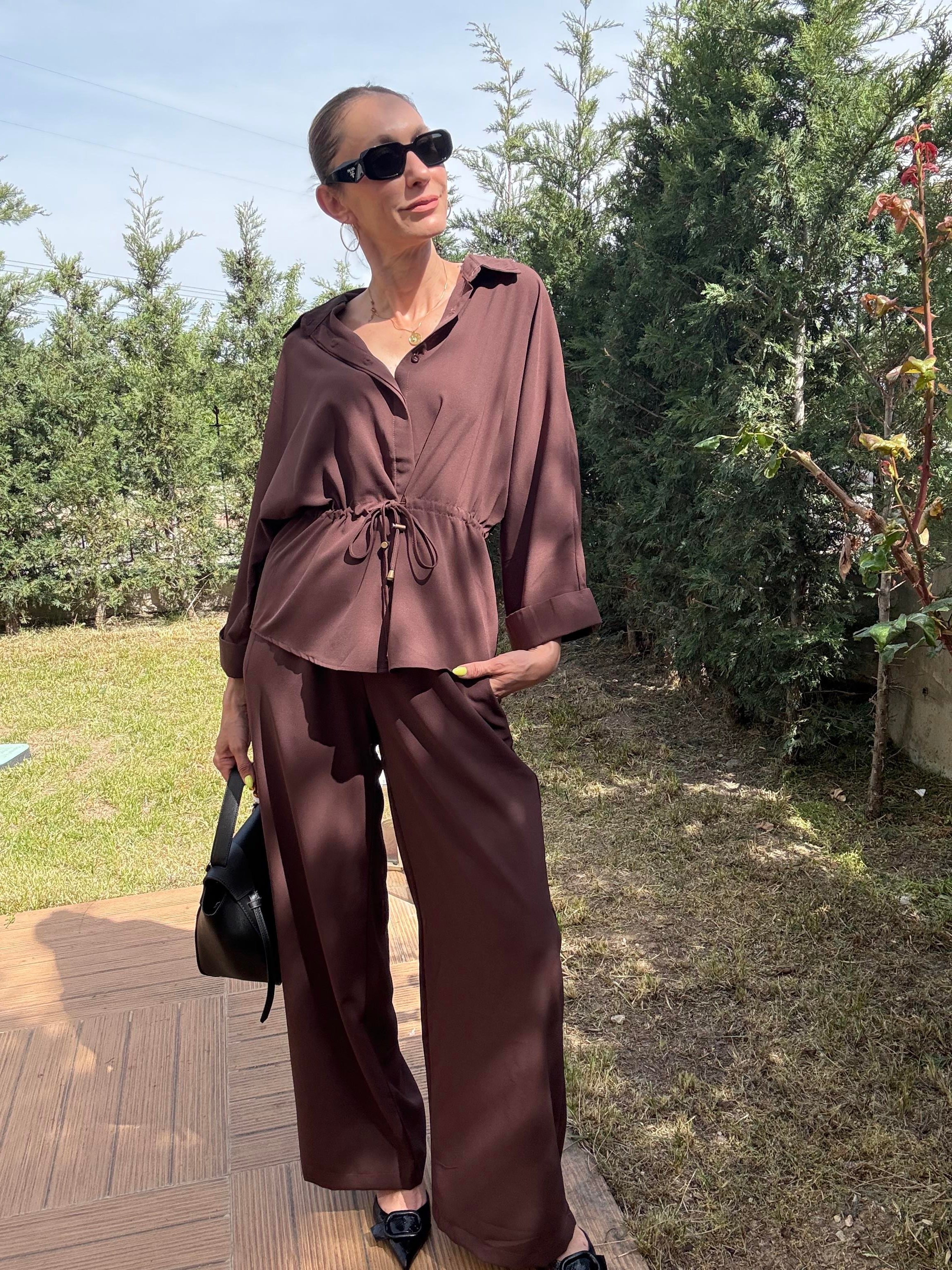 Belden Bağlamalı Expresso Pantolon Takım