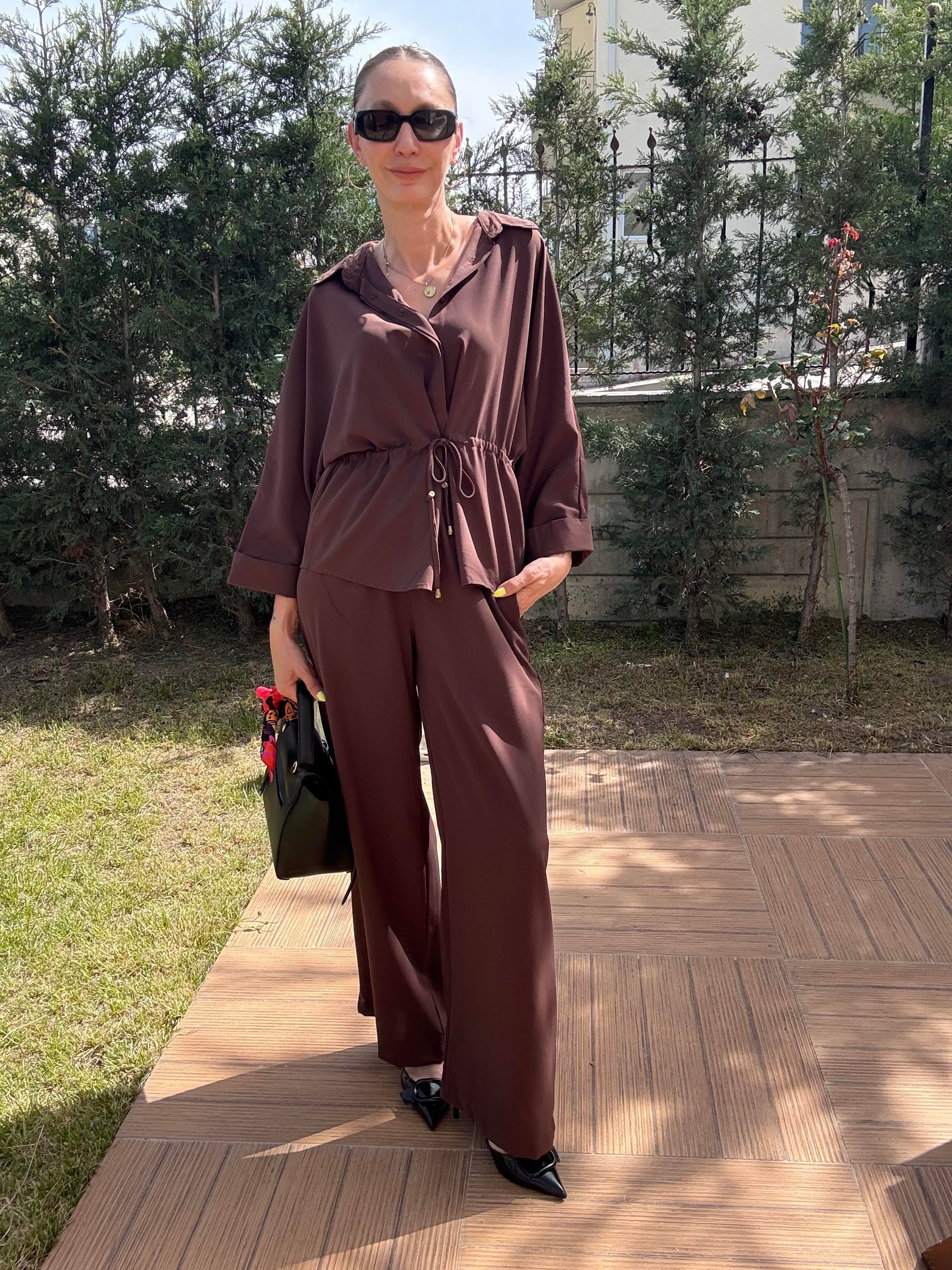 Belden Bağlamalı Expresso Pantolon Takım