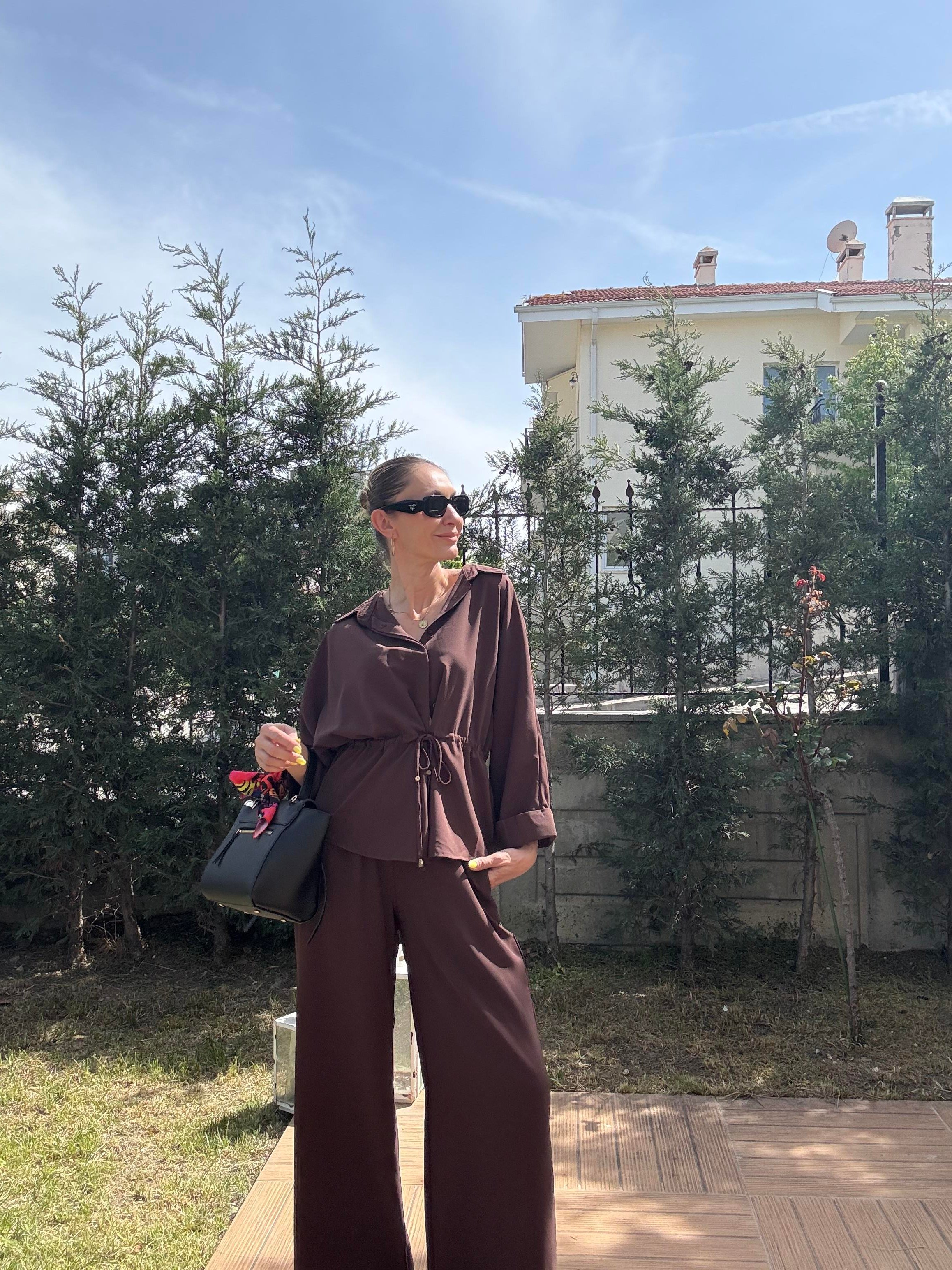 Belden Bağlamalı Expresso Pantolon Takım