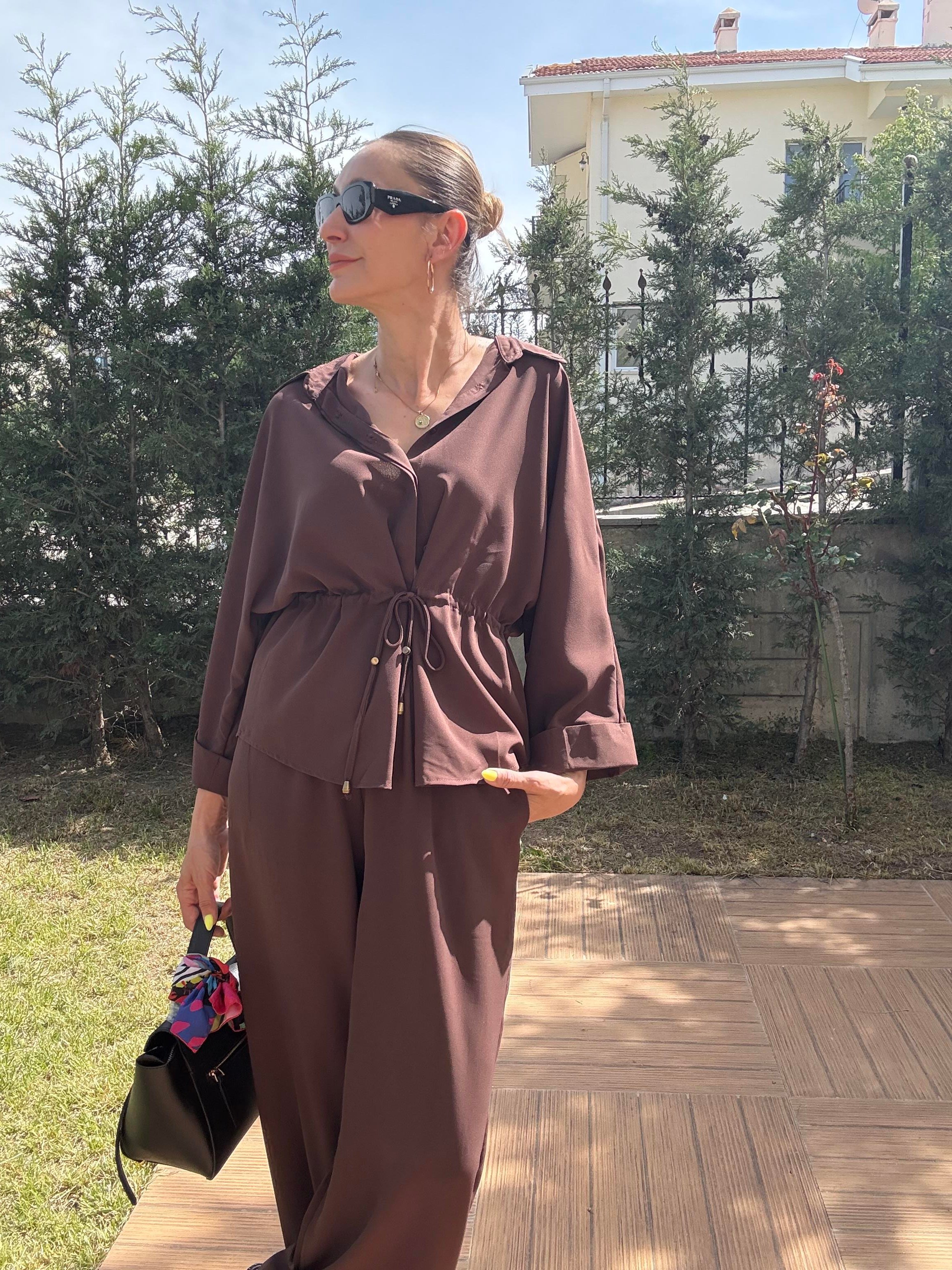 Belden Bağlamalı Expresso Pantolon Takım