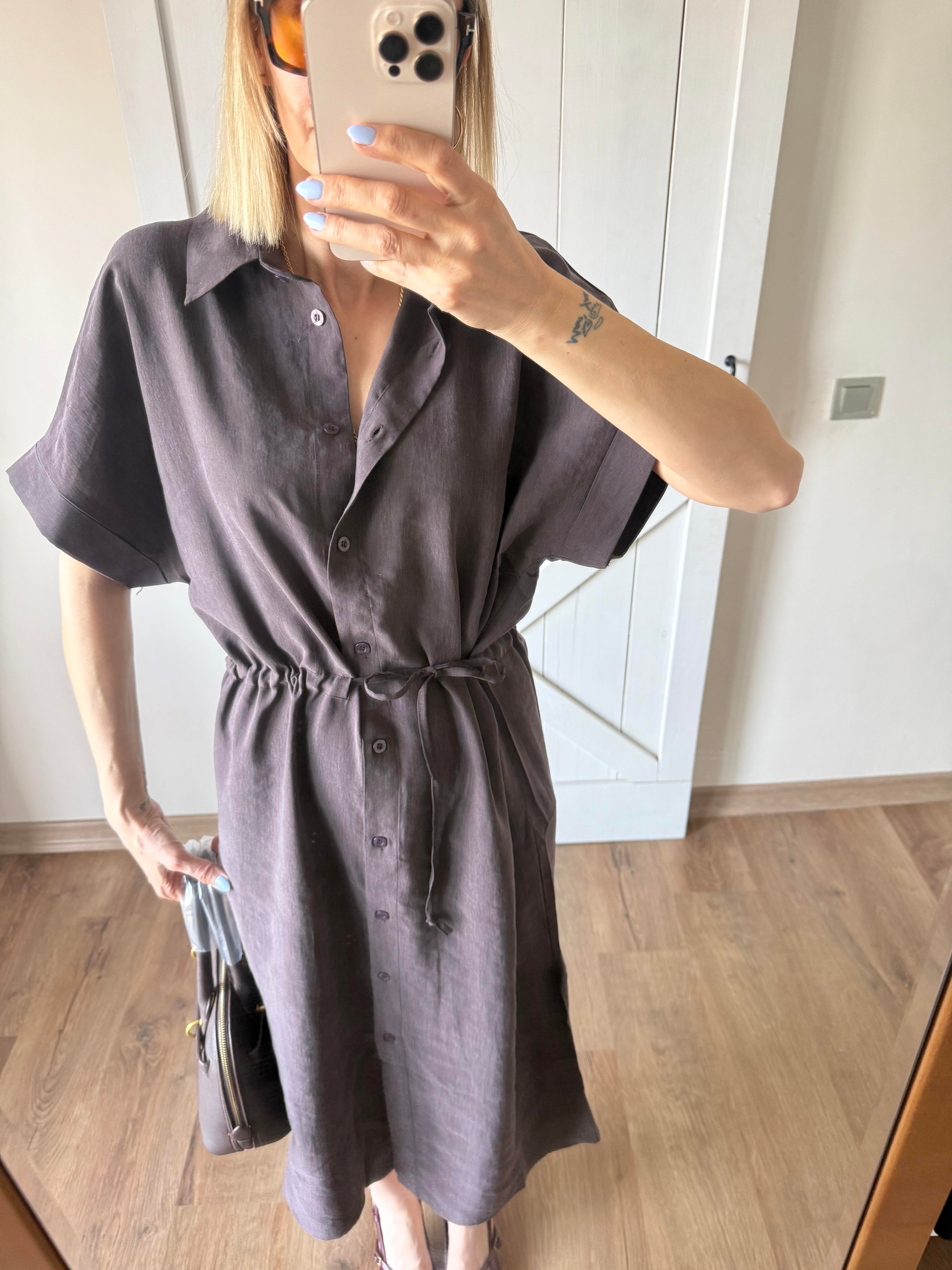 Belden Bağlamalı Latte Elbise