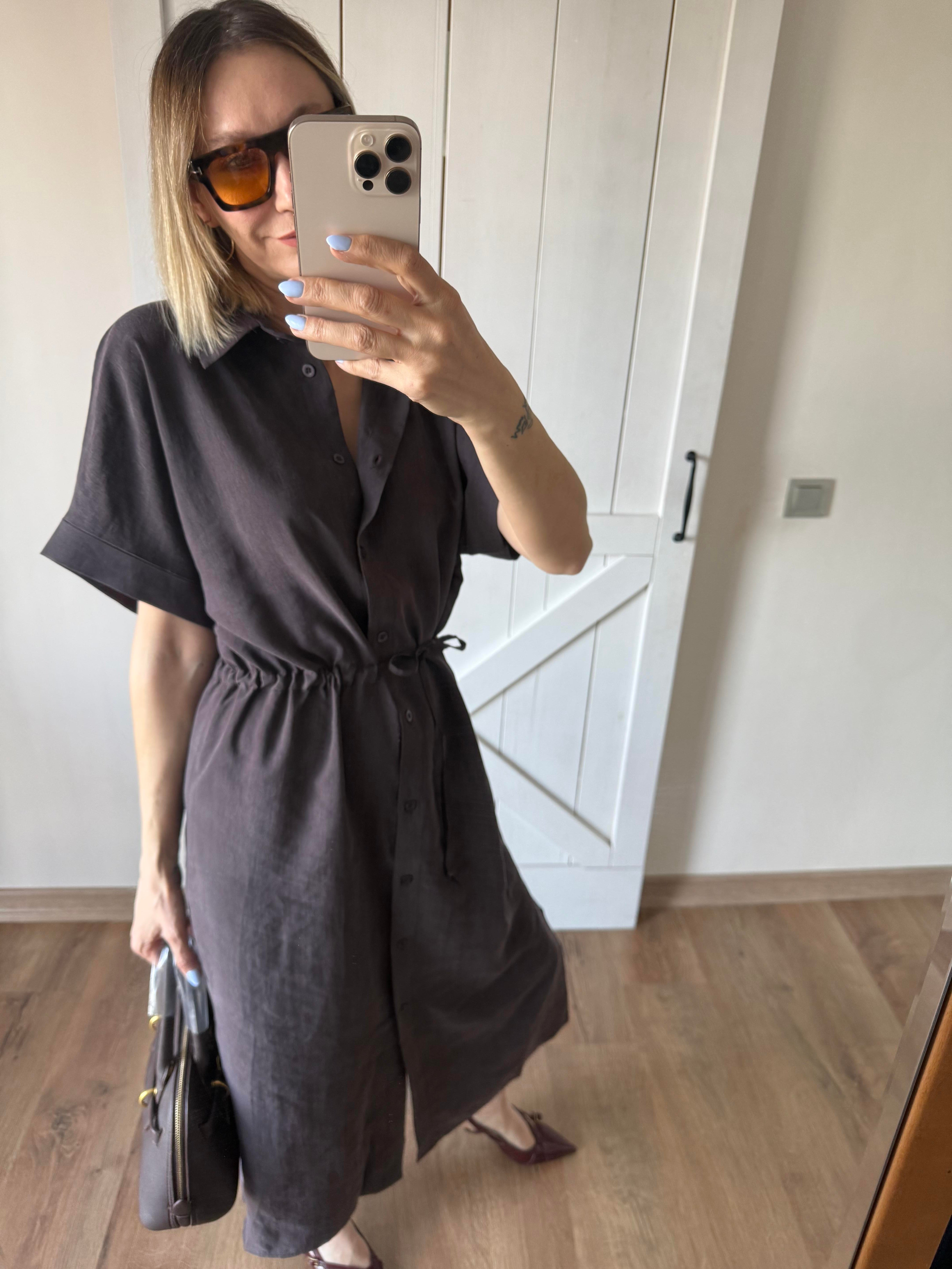 Belden Bağlamalı Latte Elbise