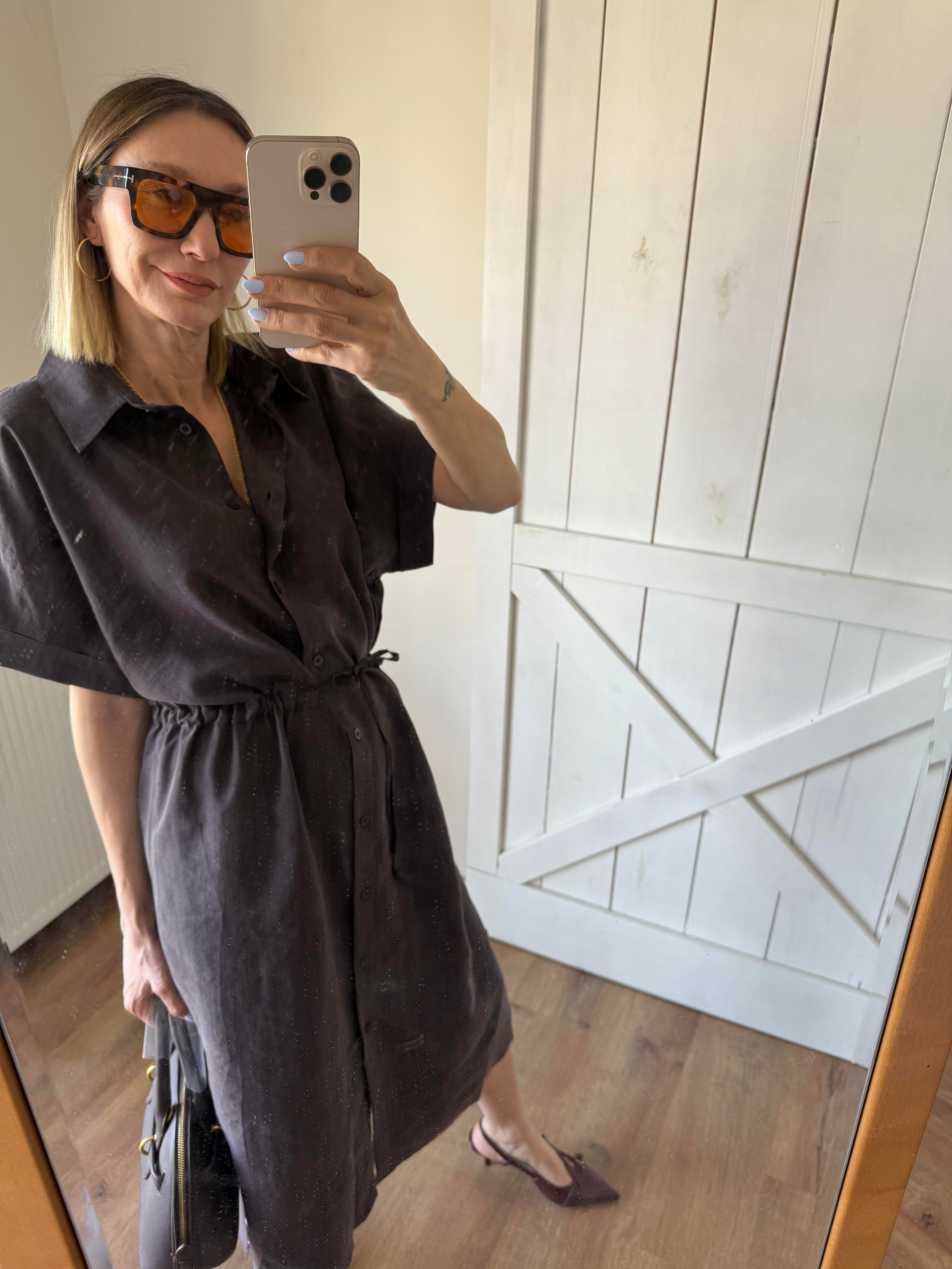 Belden Bağlamalı Latte Elbise