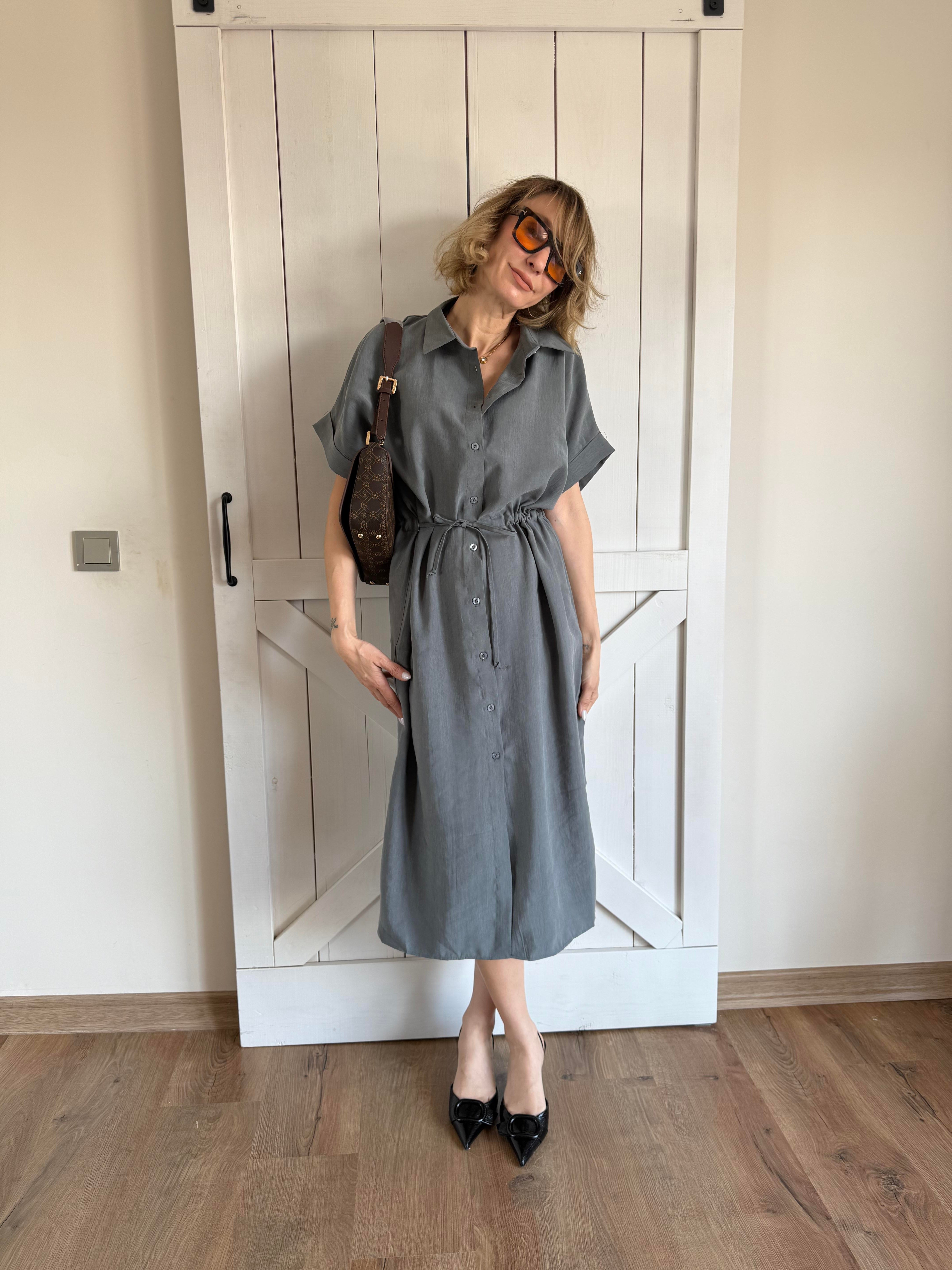 Belden Büzdürmeli Çağla Elbise