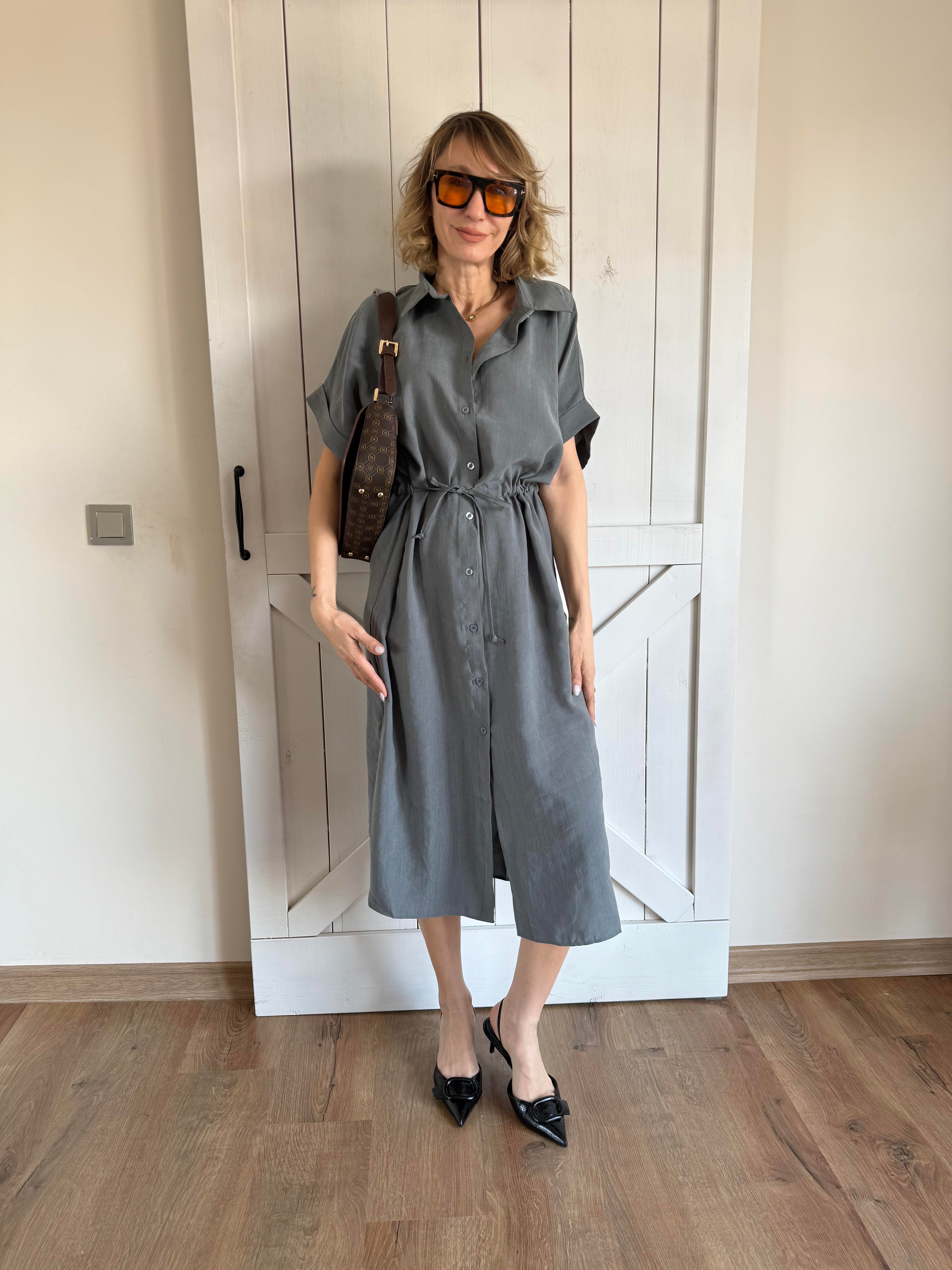 Belden Büzdürmeli Çağla Elbise