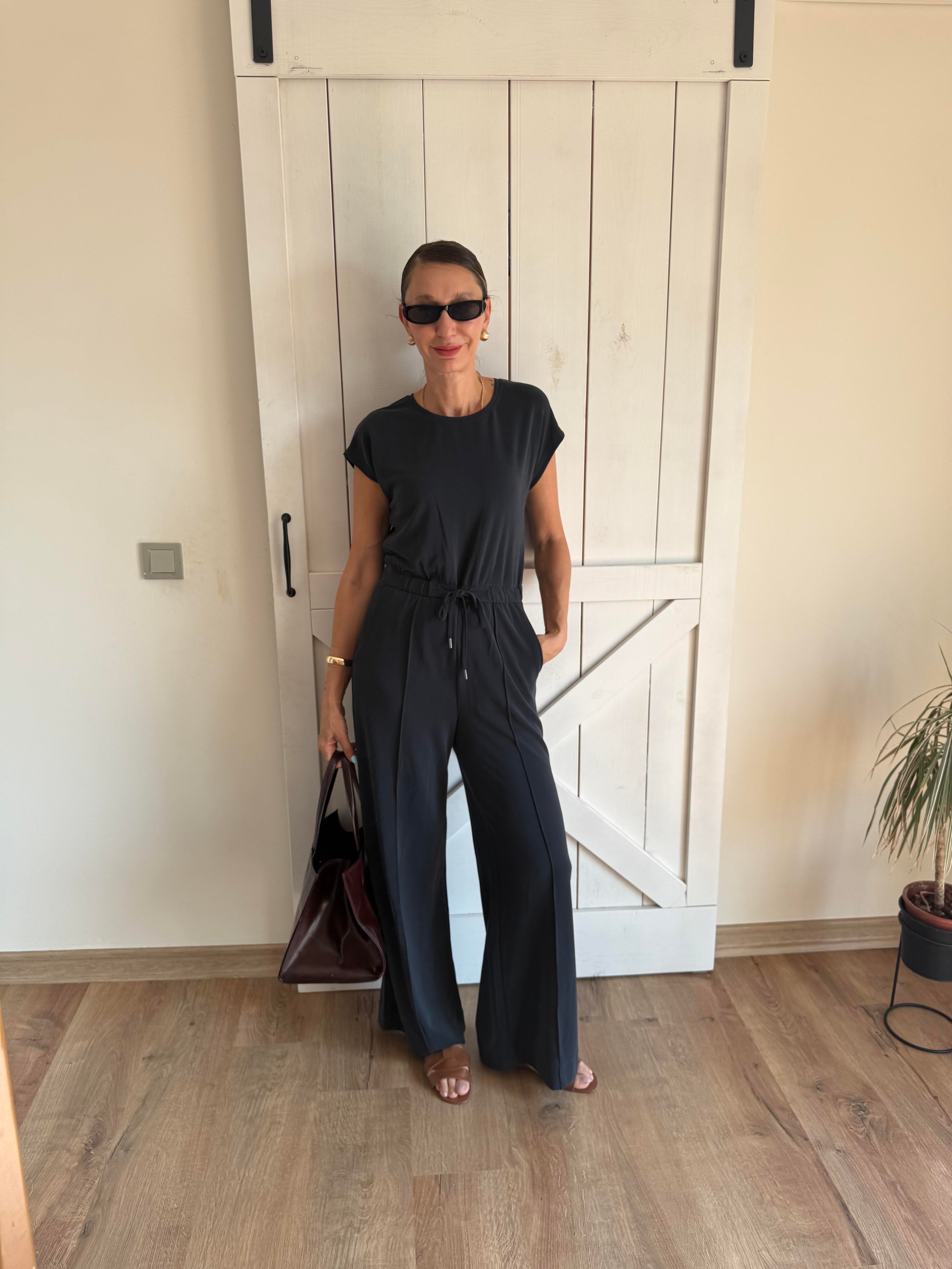 Belden Büzgülü Çima Dikişli Tulum