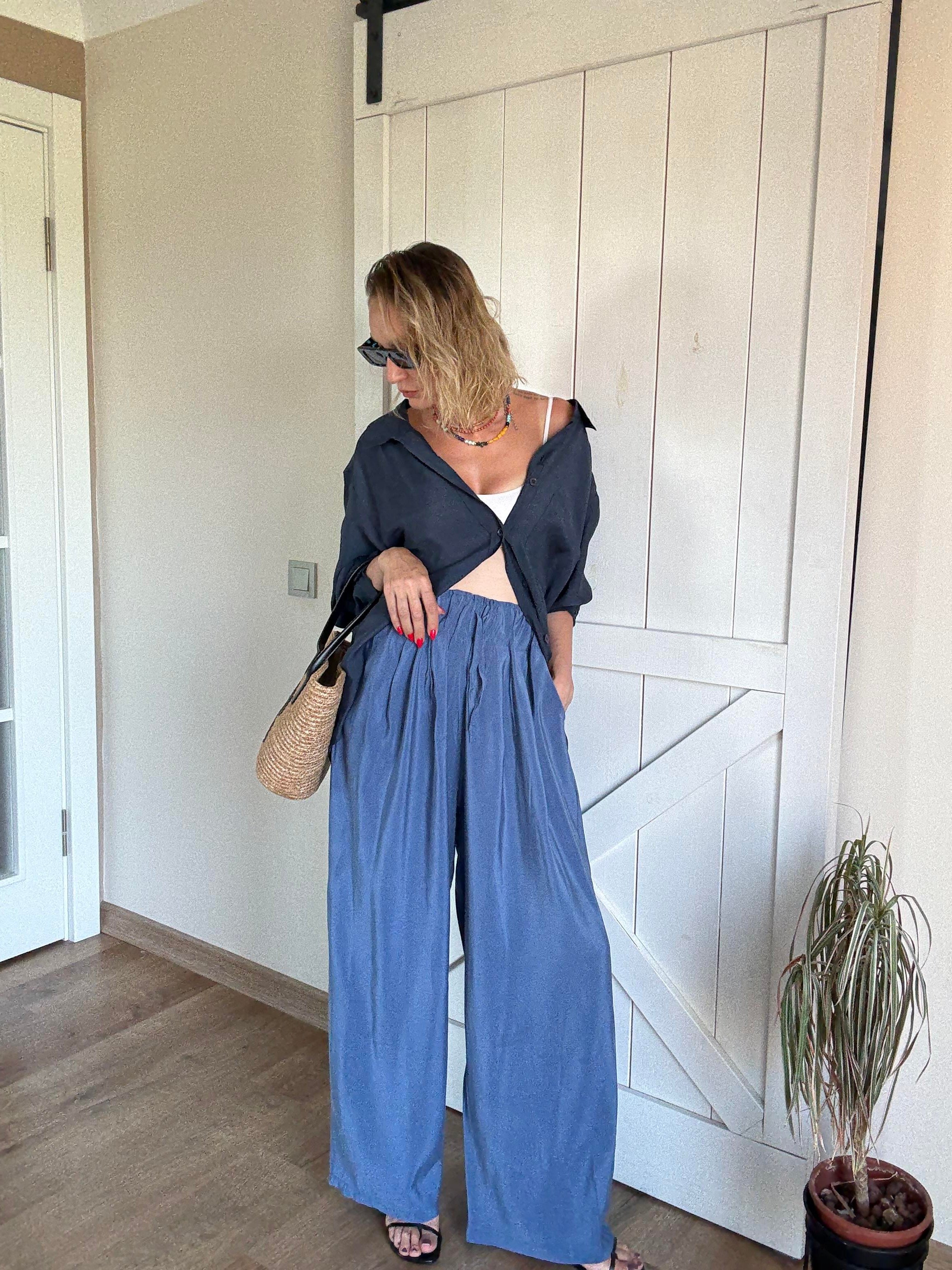 Beli Büzgülü İndigo Pantolon