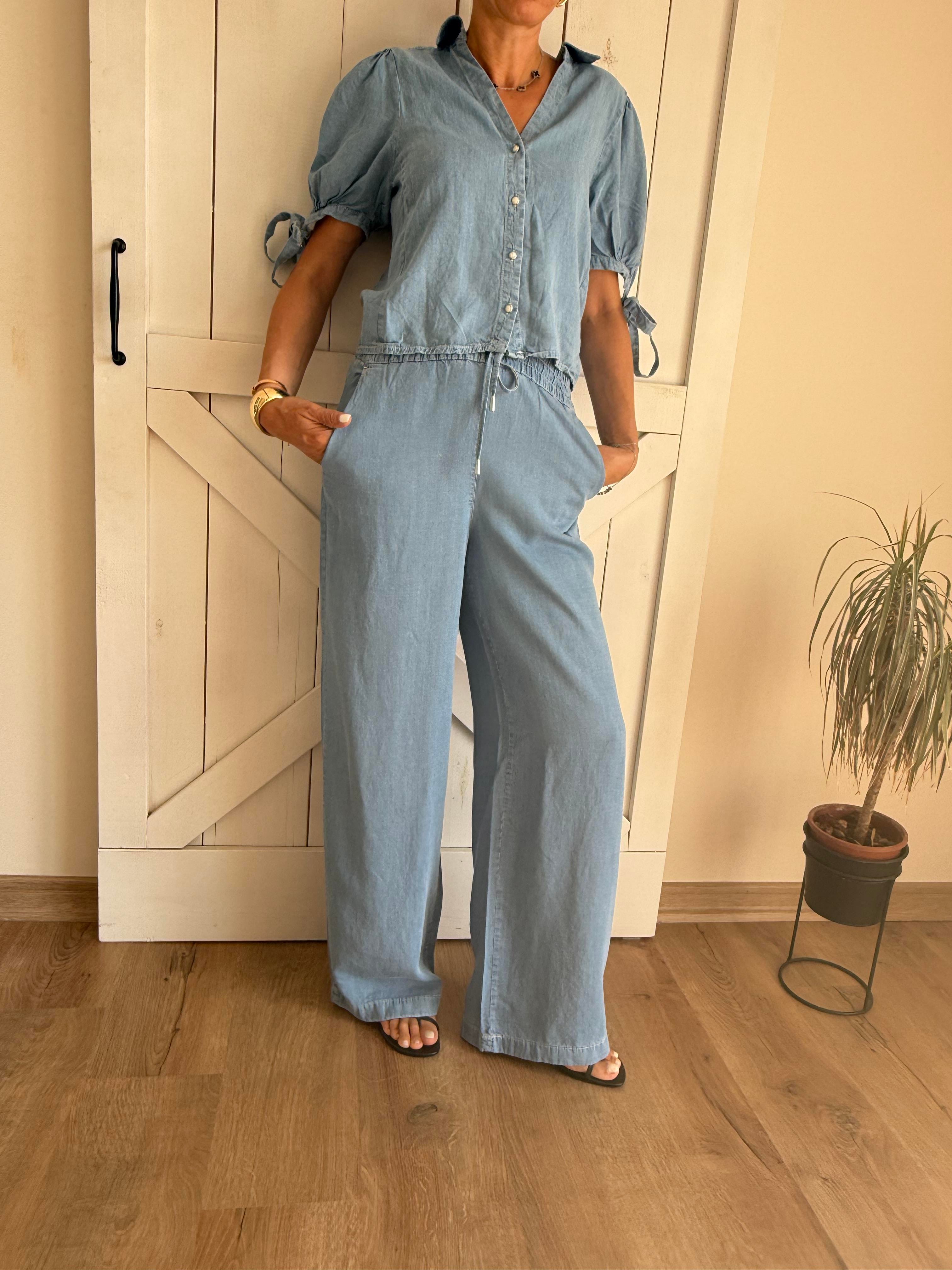 Beli Lastikli Denim Görünüm Pantolon