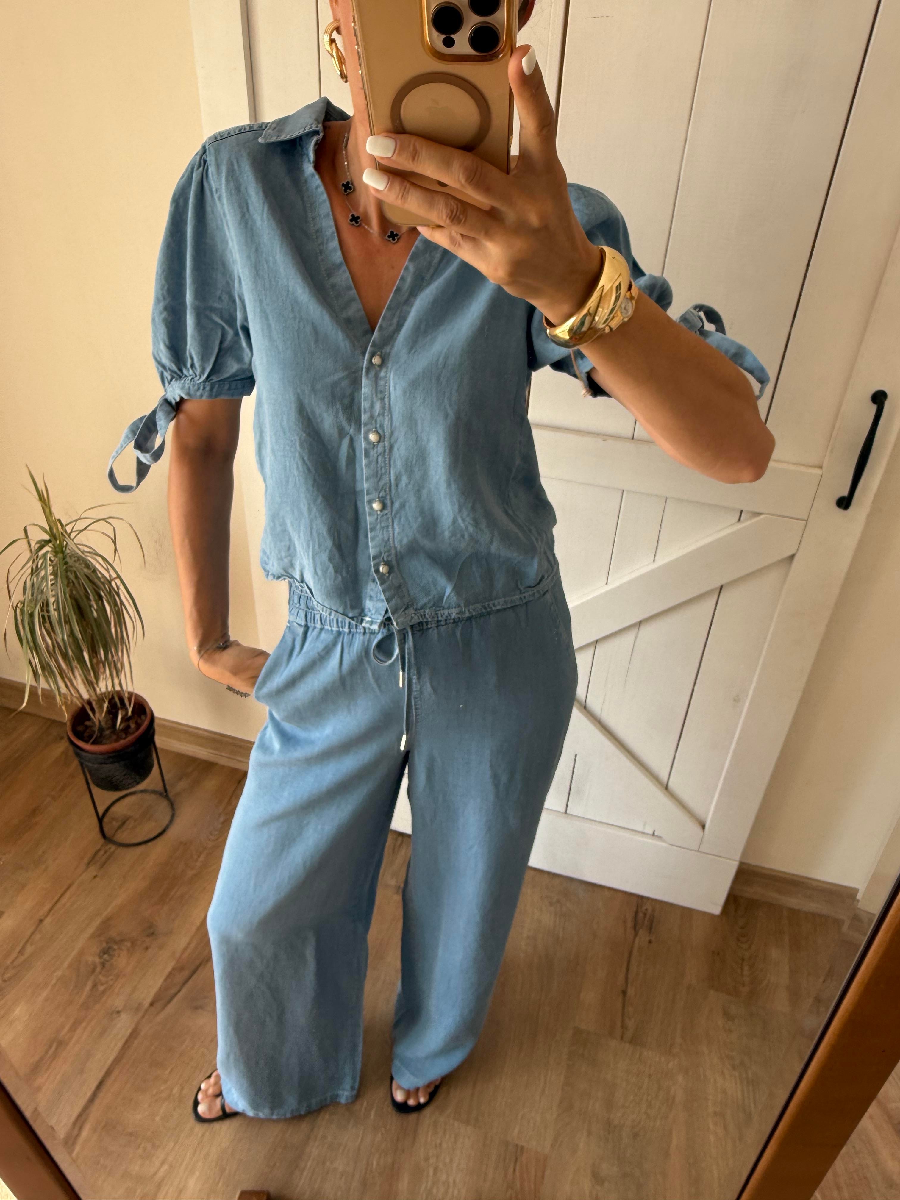 Beli Lastikli Denim Görünüm Pantolon