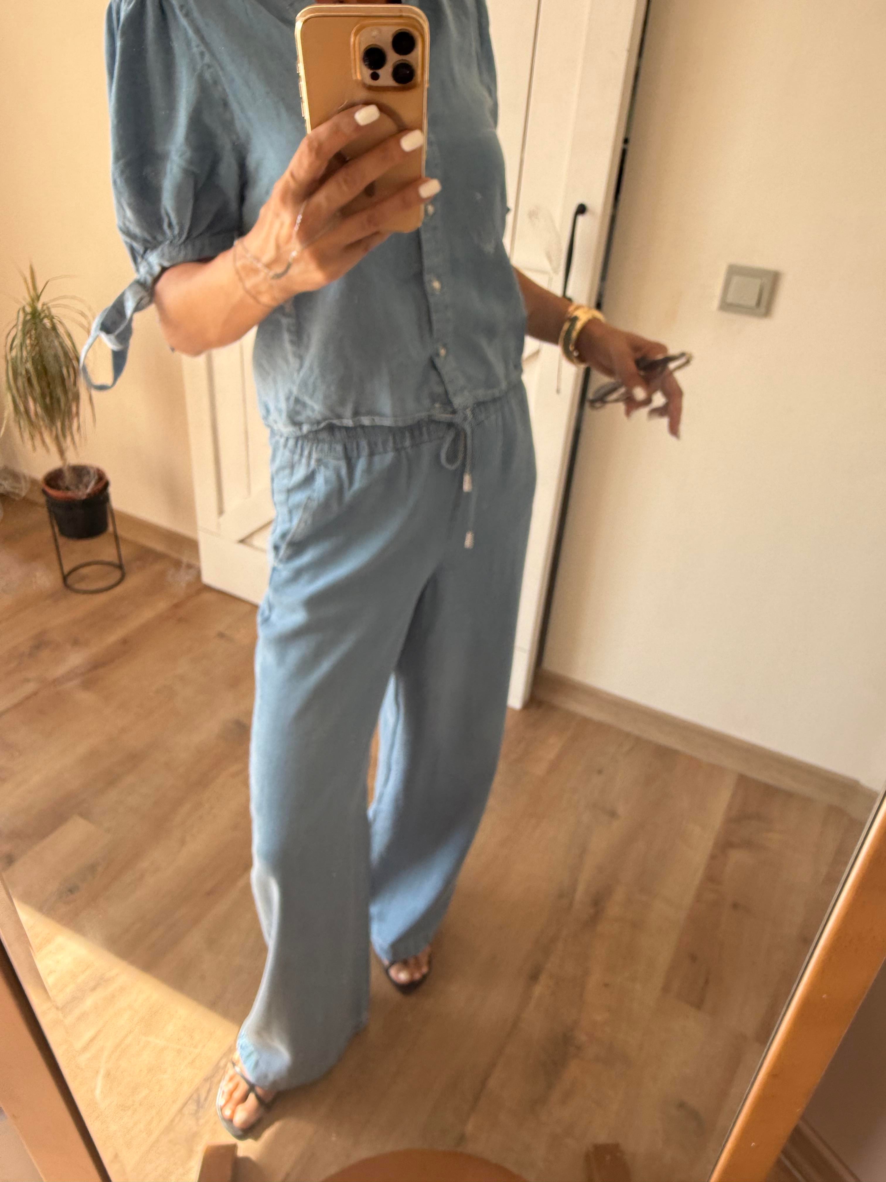 Beli Lastikli Denim Görünüm Pantolon