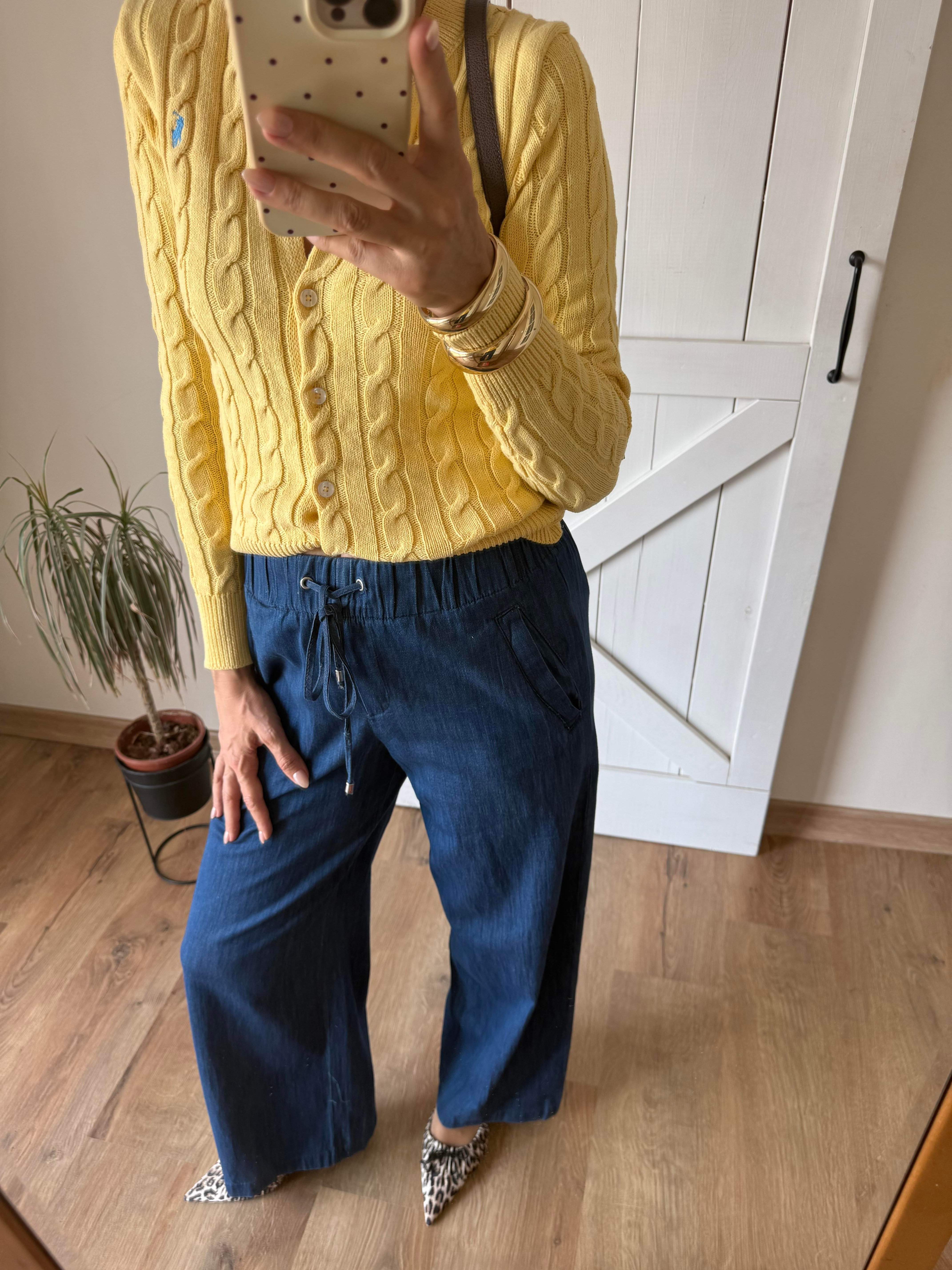 Beli Lastikli Denim Görünümlü Pantolon