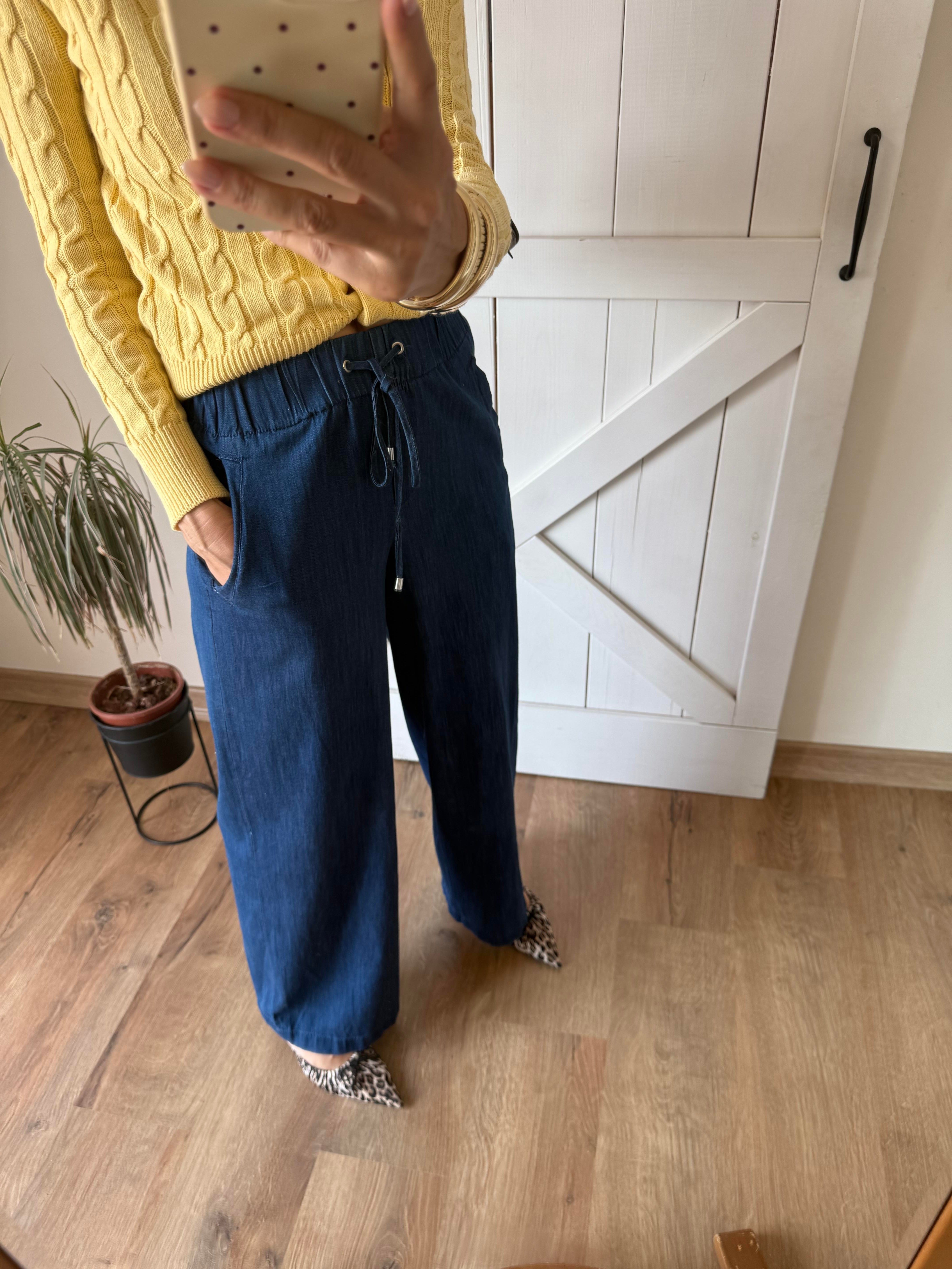 Beli Lastikli Denim Görünümlü Pantolon