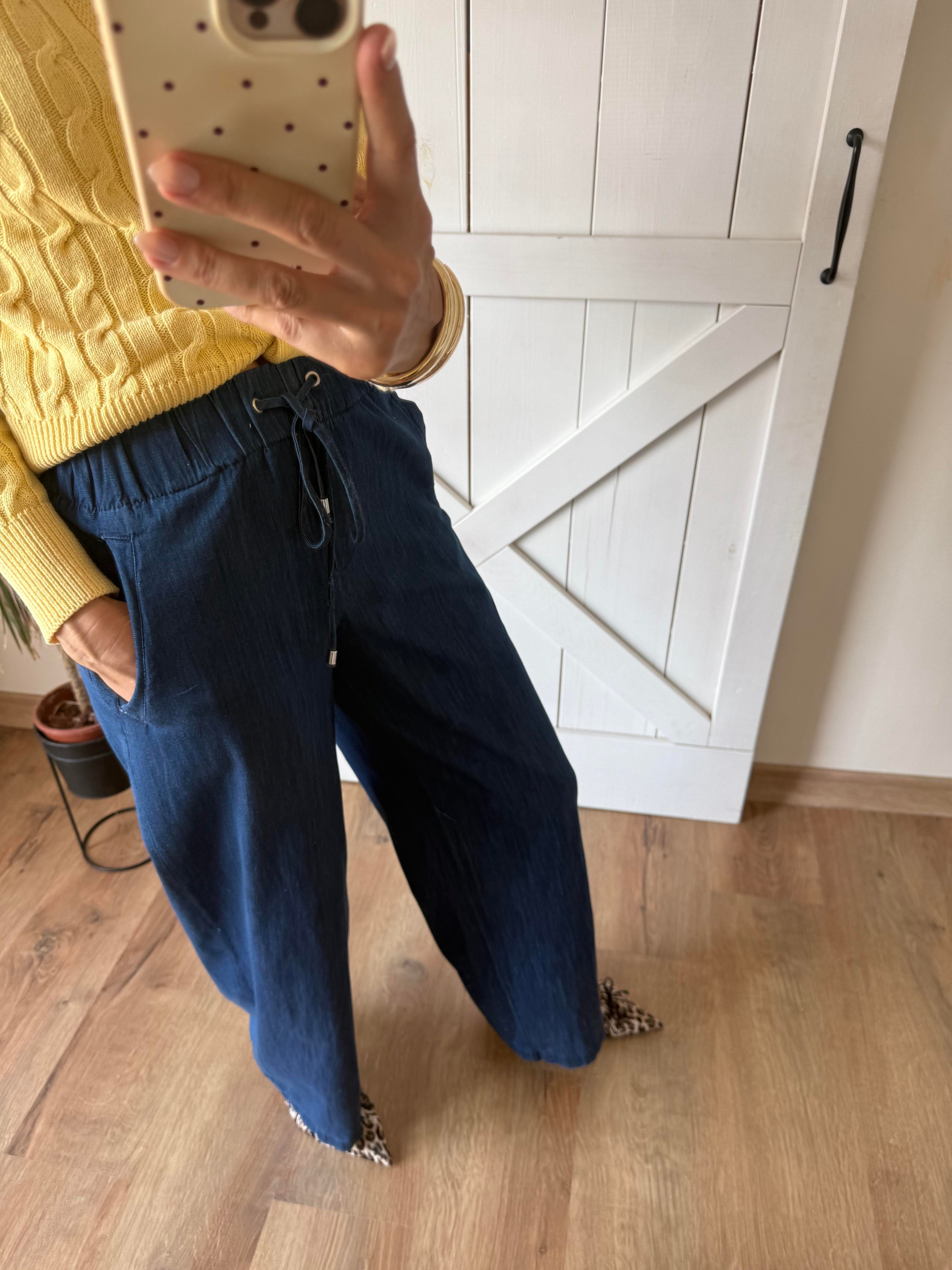 Beli Lastikli Denim Görünümlü Pantolon