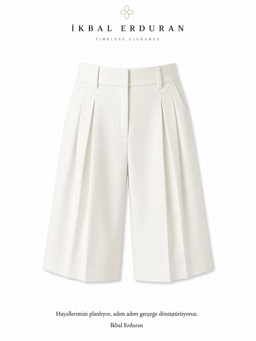 Beyaz Culotte Çift  Pileli Pantolon/Şort