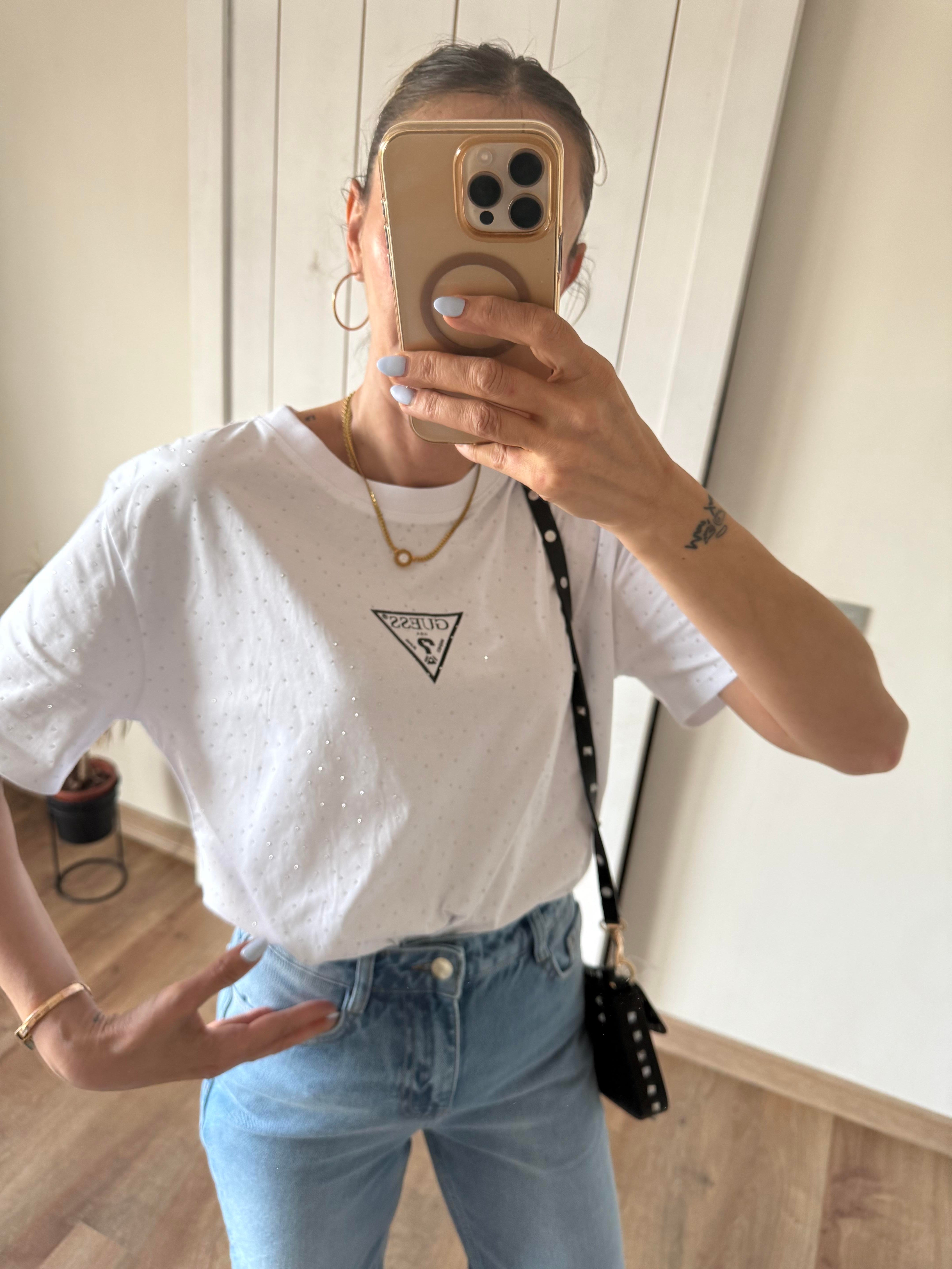 Beyaz Full Taşlı Tshirt